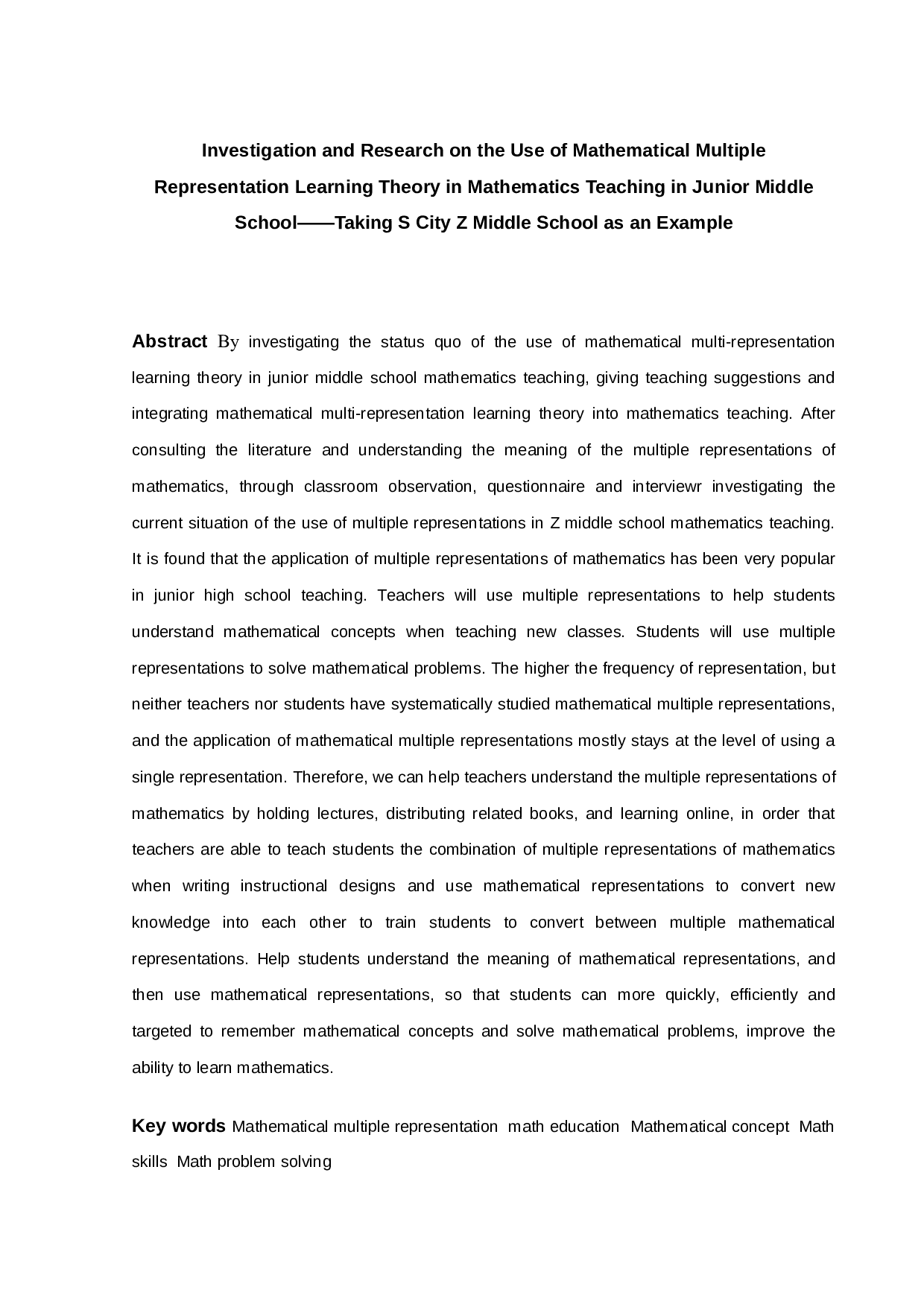 数学多元表征学习理论在初中数学教学中使用现况的调查研究&mdash;以S市Z中学为例-13013字.docx 第2页