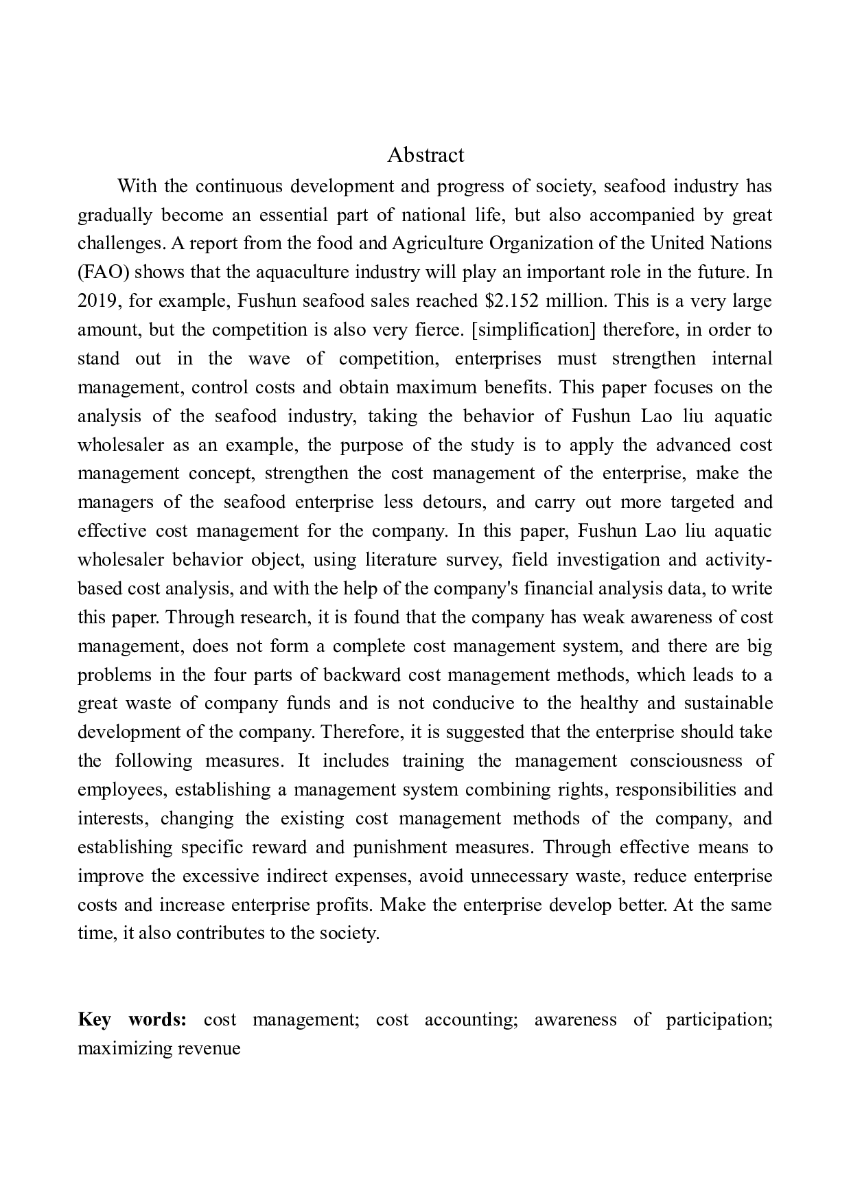成本管理问题探析&mdash;&mdash;以抚顺老六水产批发商行为例-10837字.docx 第2页