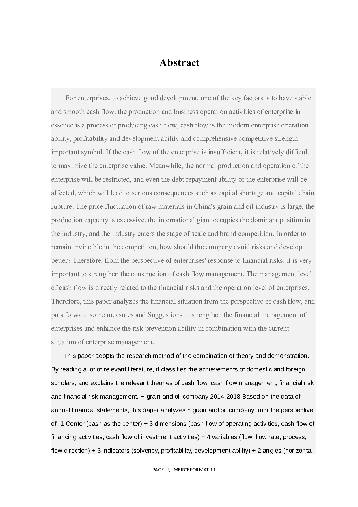 现金流视角下H粮油公司财务风险分析及控制研究-31286字.docx 第4页