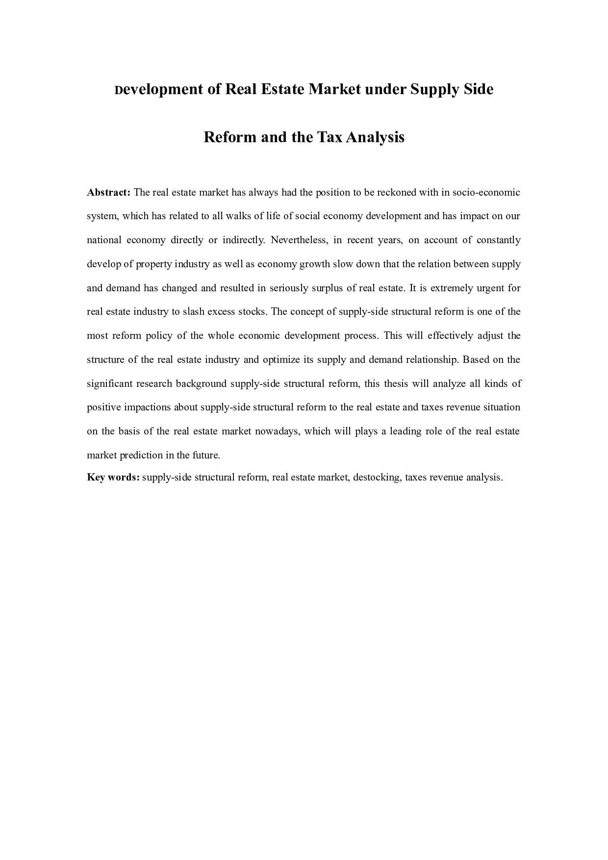 供给侧结构性改革下房地产市场发展和税收分析-12777字.docx 第1页