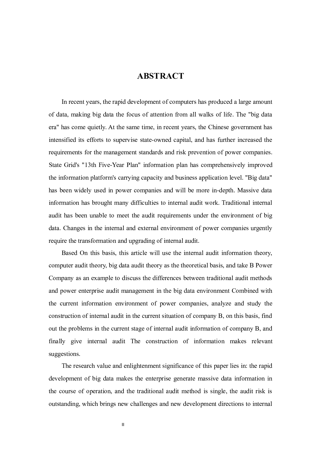 大数据环境下B电力公司内部审计信息化研究-12374字.docx 第2页