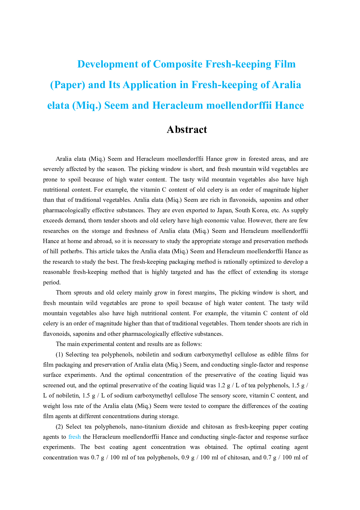 复合保鲜膜（纸）的研制及其在刺嫩芽和老山芹保鲜中的应用-40621字.docx 第6页