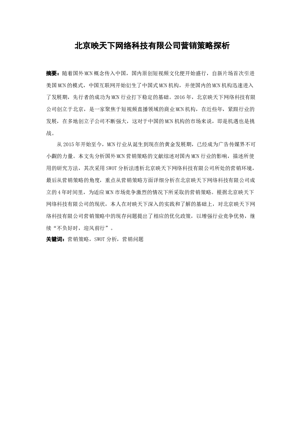 北京映天下网络科技有限公司营销策略探析-12151字.docx 第1页