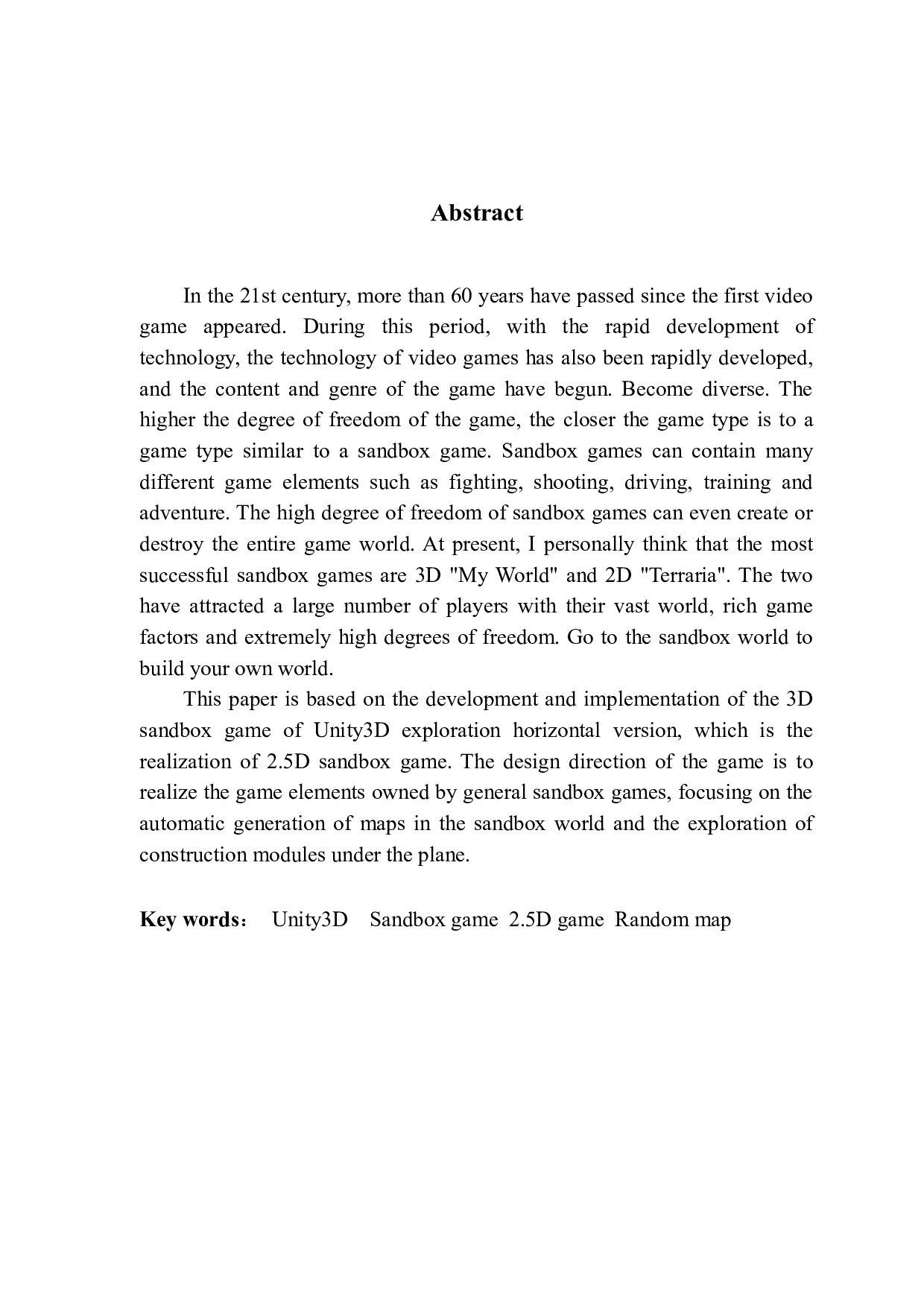 基于Unity3D的3D横版沙盒游戏的开发与实现-10672字.docx 第2页