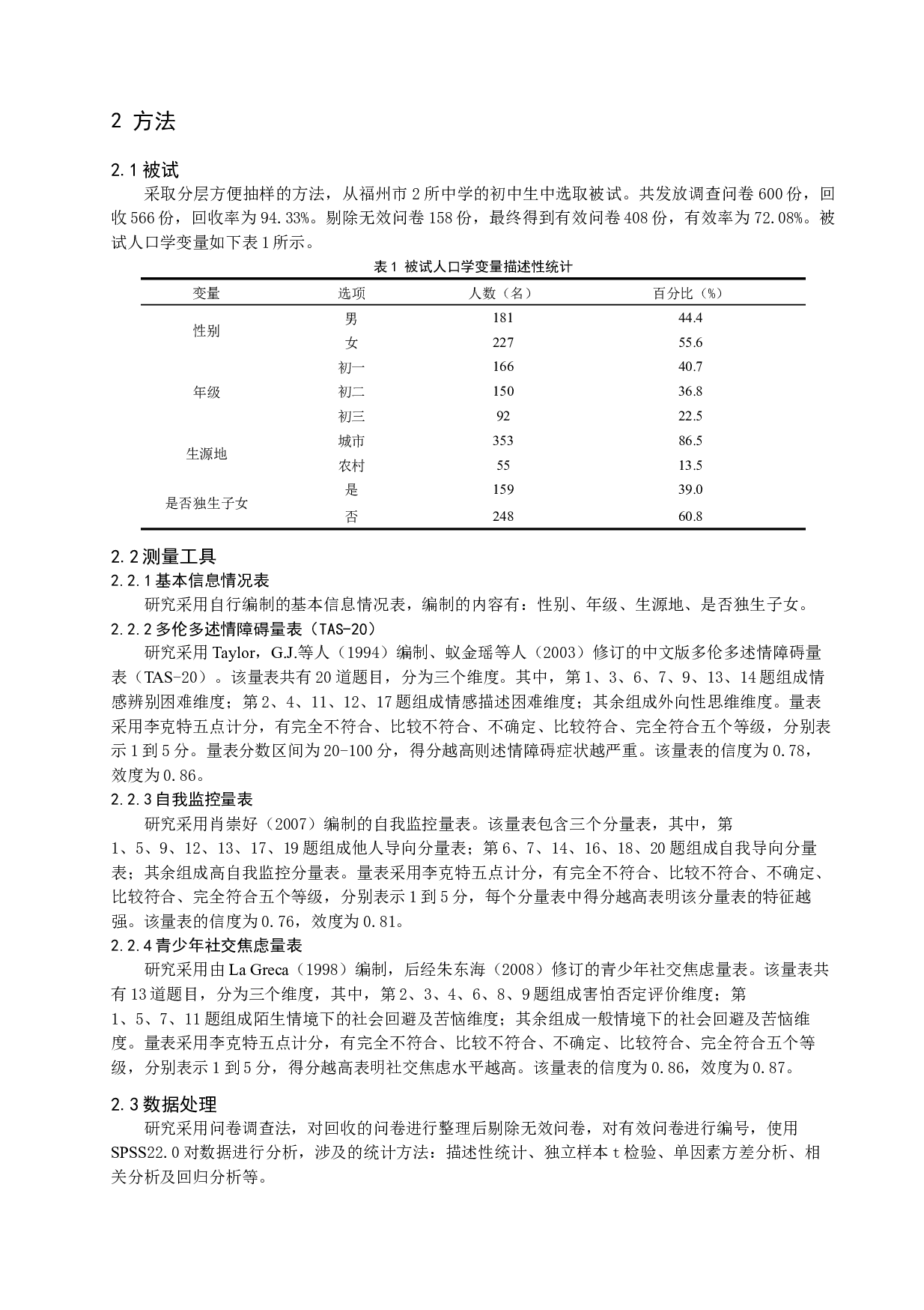 初中生述情障碍与社交焦虑的关系：自我监控的调节作用-22873字.docx 第6页