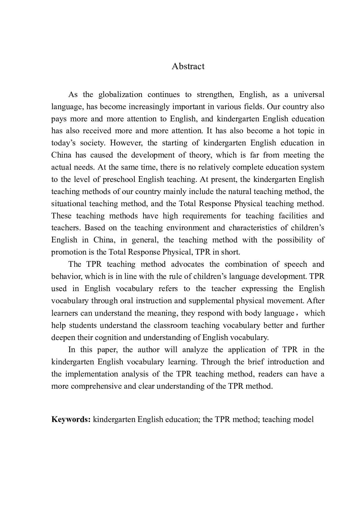 Implementation of TPR in Kindergarten English Vocabulary Teaching-10644字.docx 第2页
