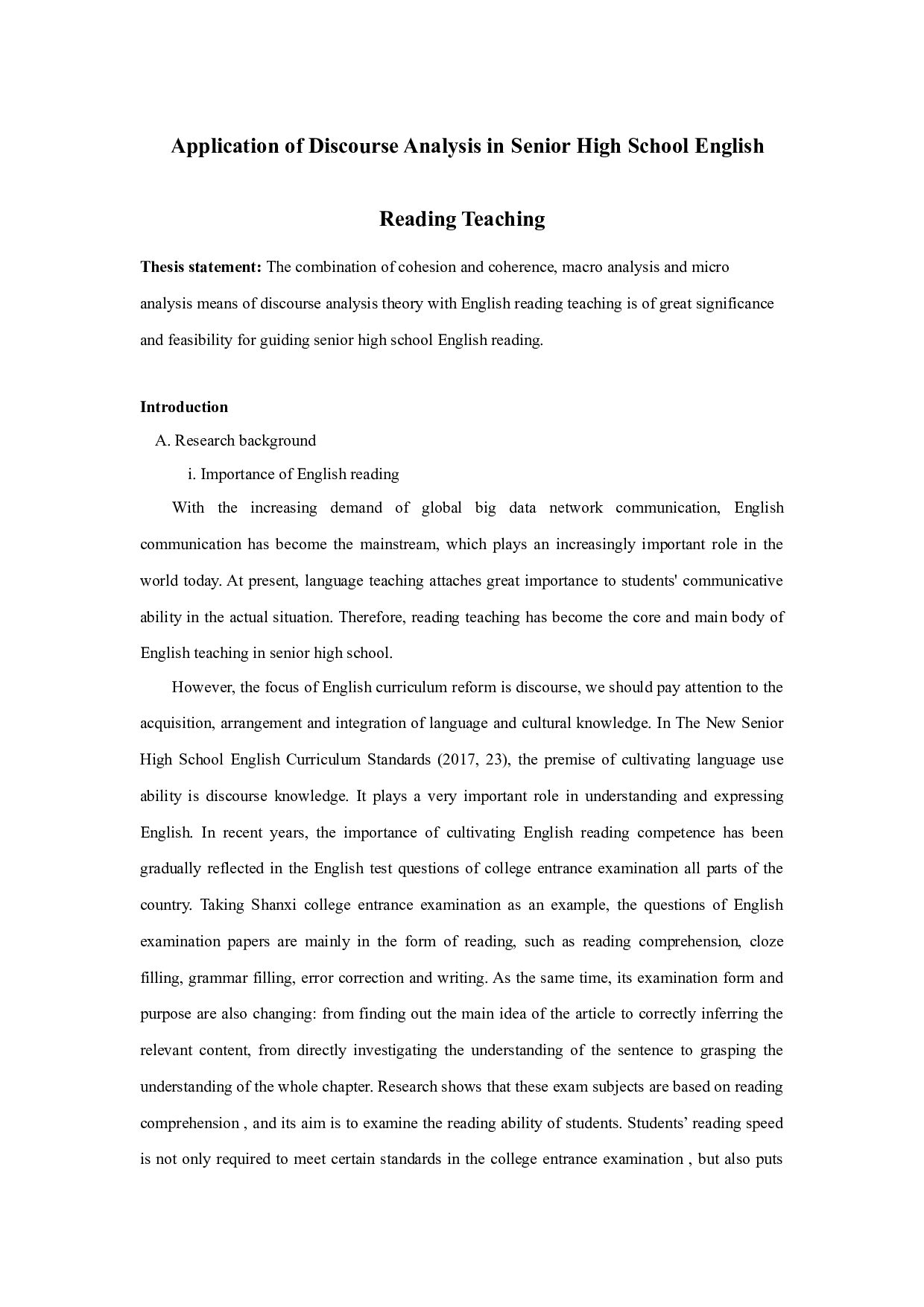 ApplicationofDiscourseAnalysisinSeniorHighSchoolEnglishReadingTeaching-5919字.docx 第1页