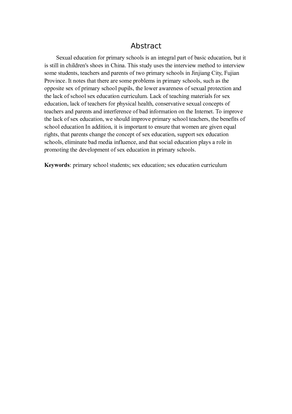 小学生性健康教育现状调查研究&mdash;&mdash;以晋江市两所小学为例-10161字.docx 第2页