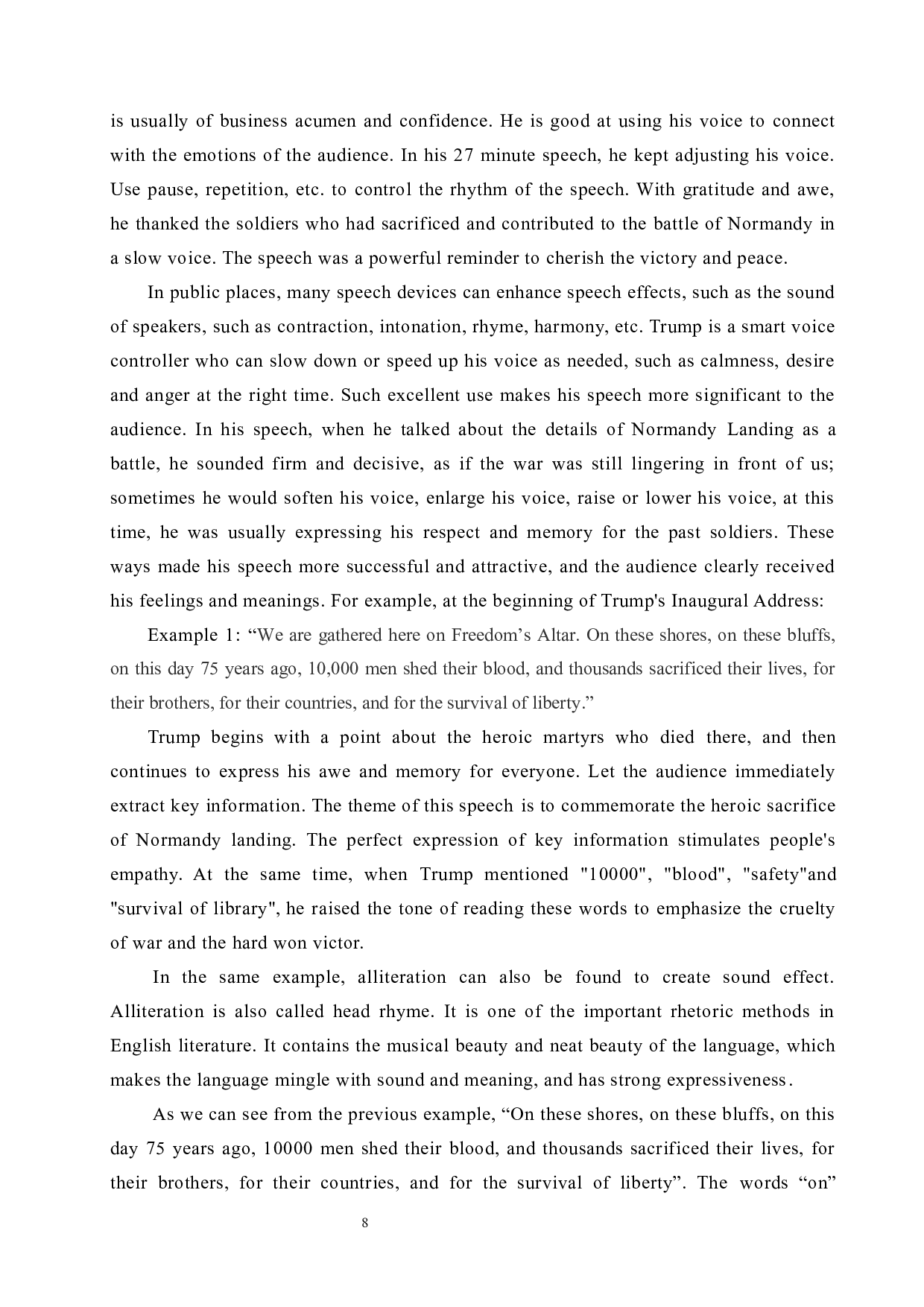 英语公共演讲的文体特征分析&mdash;&mdash;以特朗普诺曼底登陆第75周年纪念日演讲为例-5436字.docx 第8页