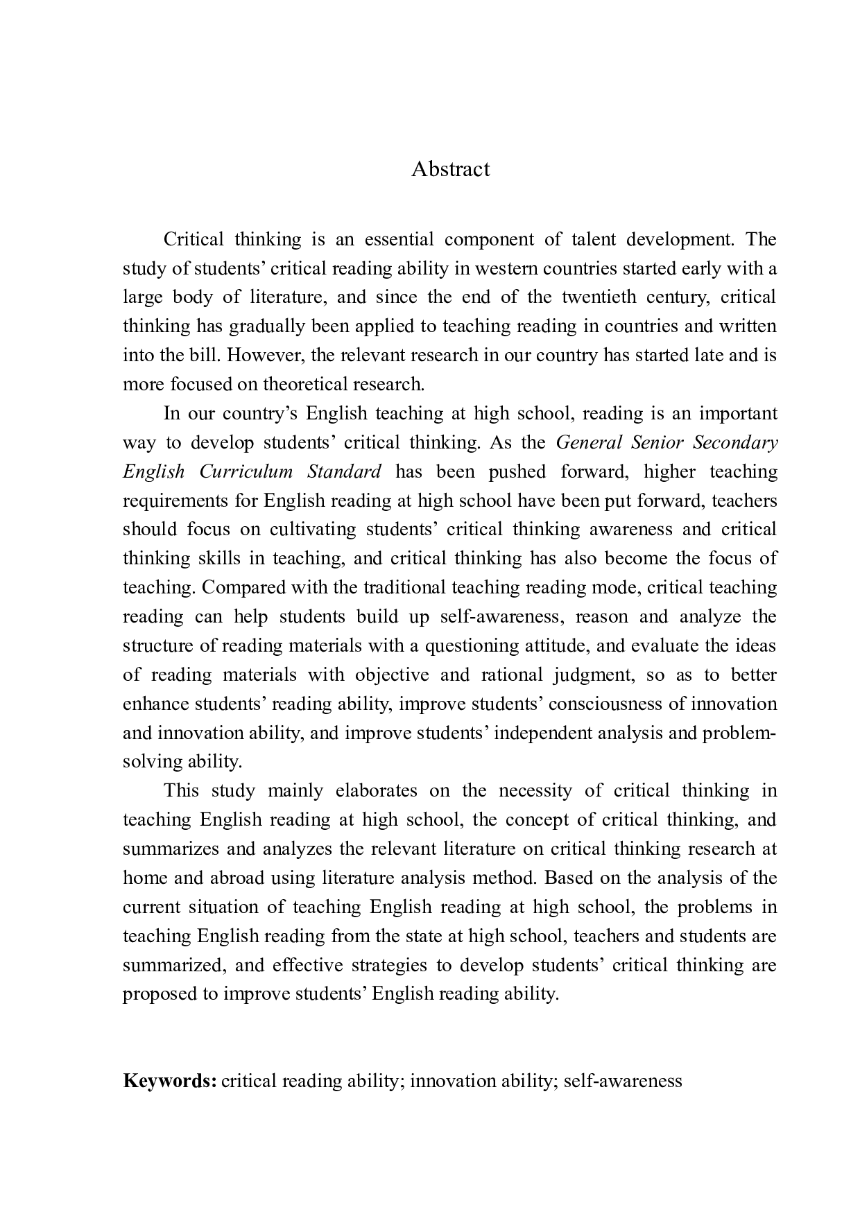 An Analysis of Critical Thinking in Teaching English Reading at High School-10530字.docx 第2页