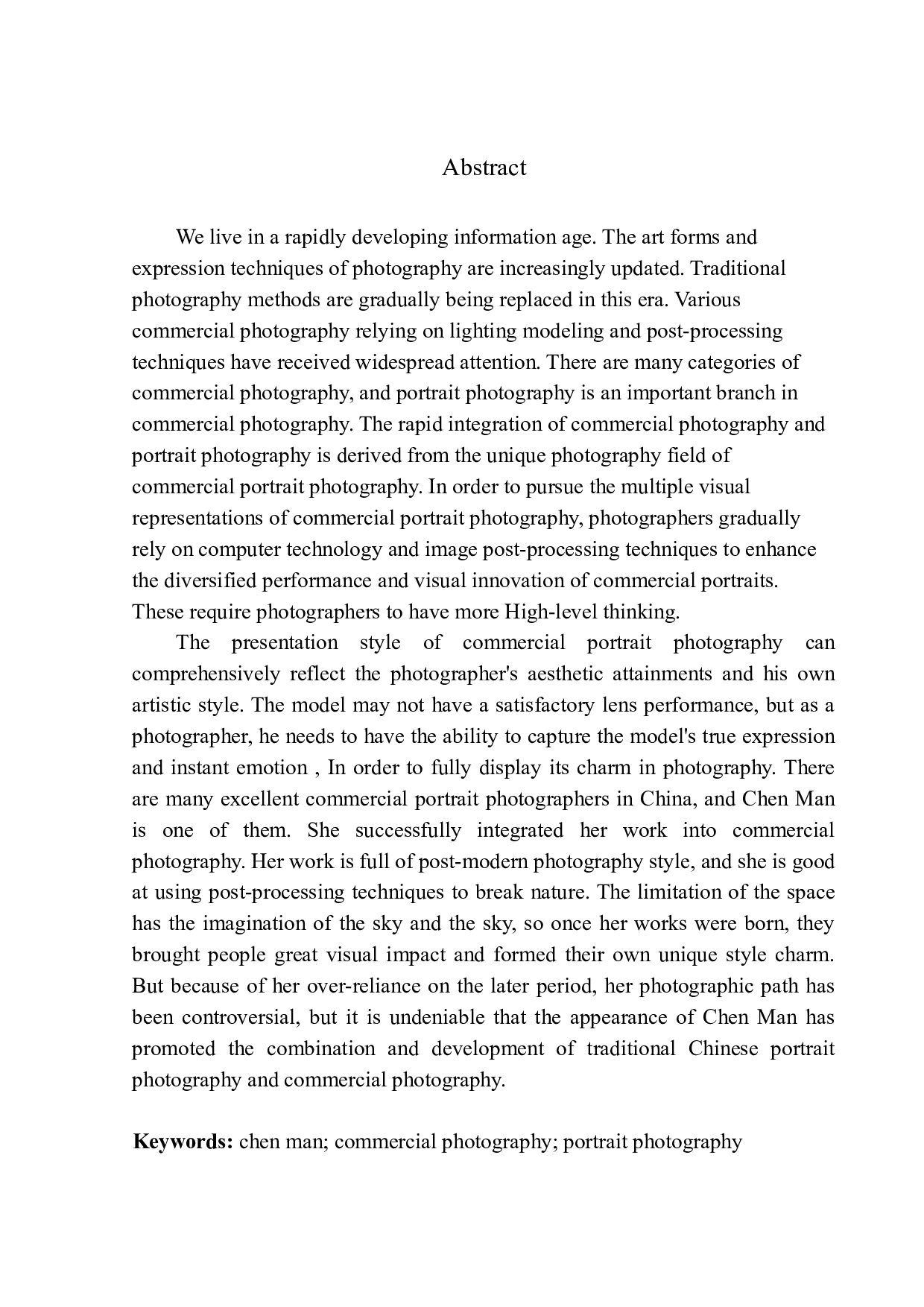 人像摄影在商业领域的应用&mdash;&mdash;以陈曼摄影创作为例-7544字.docx 第3页
