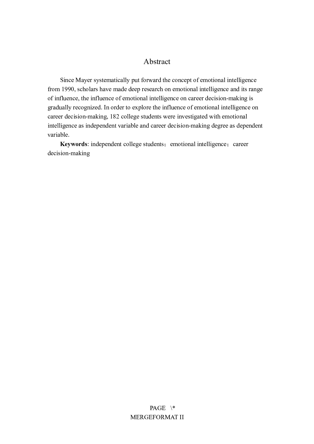 独立学院学生情绪智力与职业决策度的关系研究&mdash;&mdash;以珠海B大学为例-15281字.docx 第3页