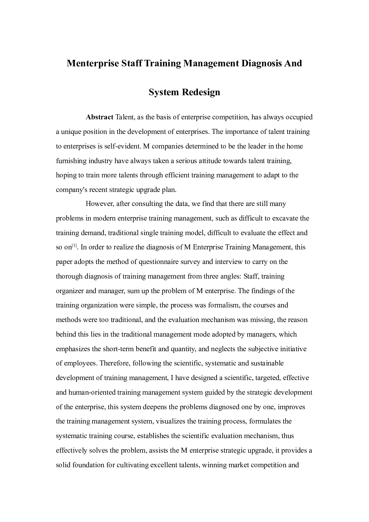 M企业员工培训管理诊断与体系再设计-21143字.docx 第1页