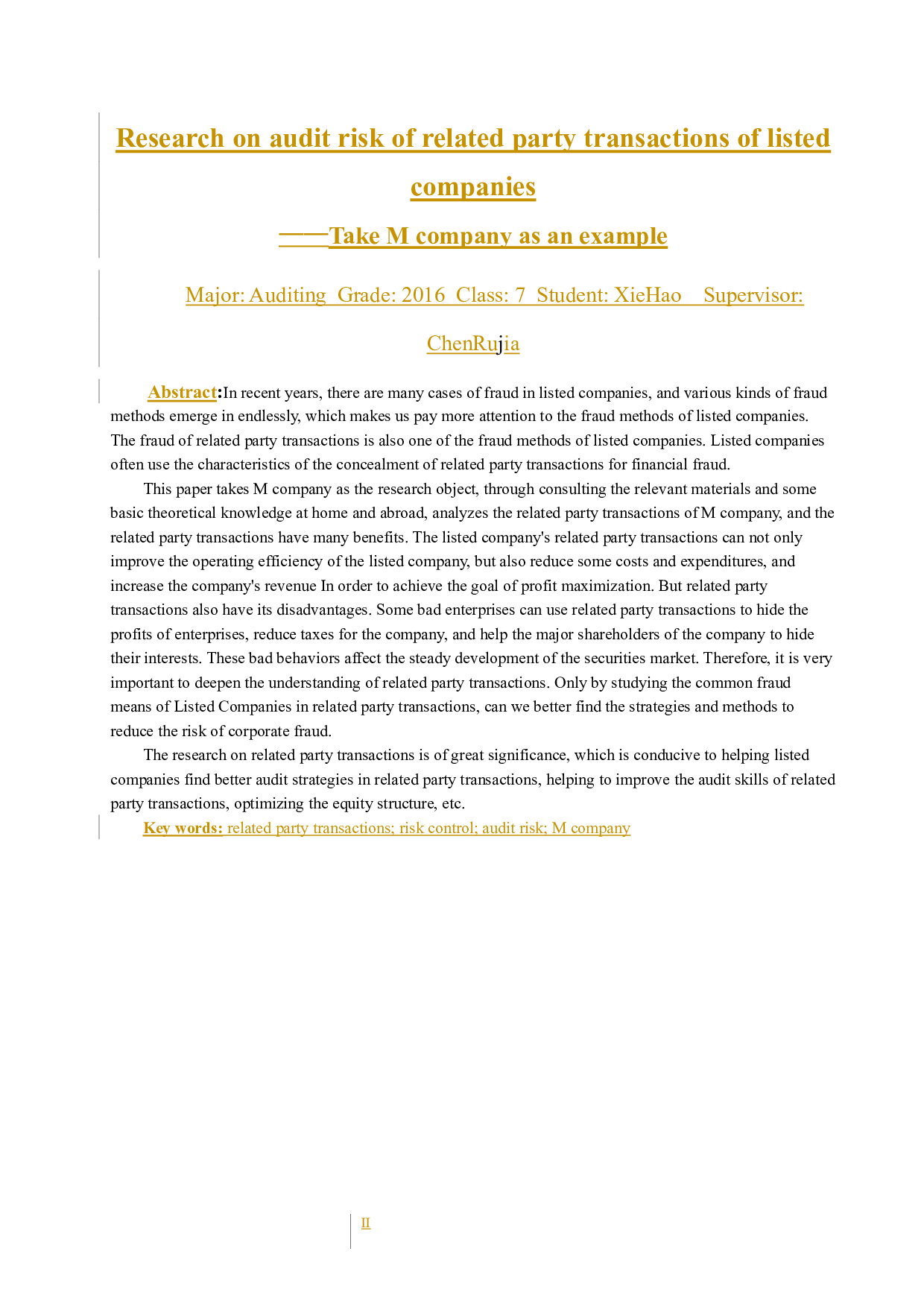 上市公司关联方交易的审计风险研究--以M公司为例-12252字.docx 第2页