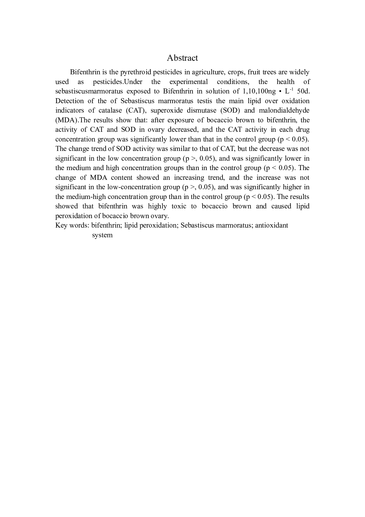 联苯菊酯暴露对雌性褐菖鮋卵巢脂质过氧化的诱导-5643字.docx 第2页