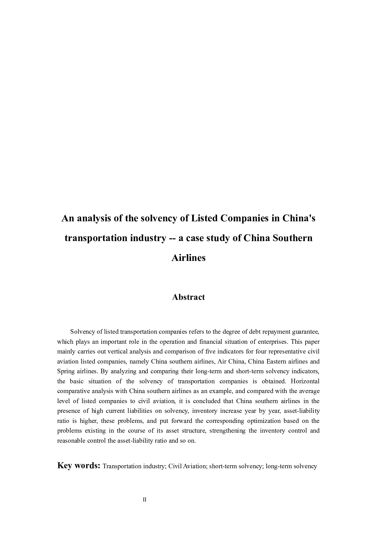 我国交通运输行业上市公司偿债能力分析&mdash;&mdash;以南方航空为例-9777字.docx 第2页