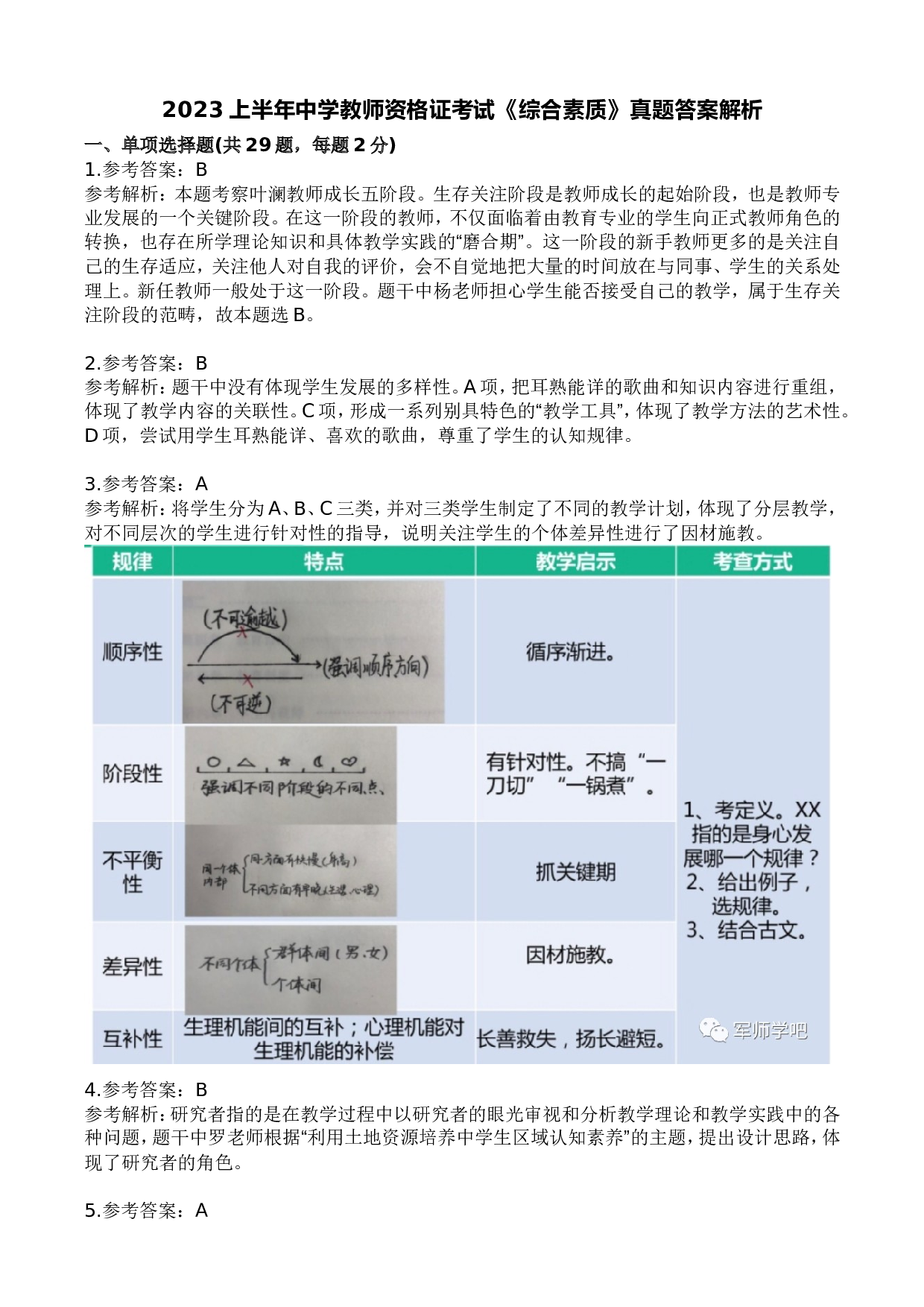 2023年上半年中学教师资格证考试《综合素质》答案解析.doc 第1页