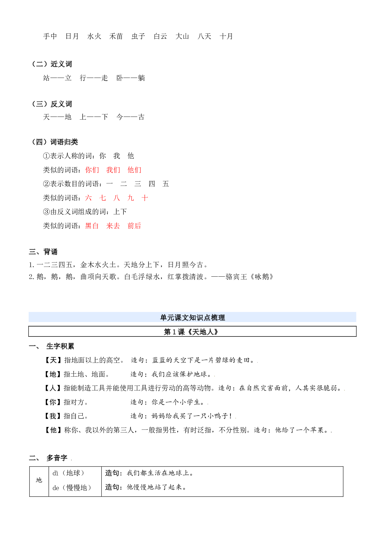 第一单元（知识清单）-（统编版&middot;2024秋）.docx 第4页
