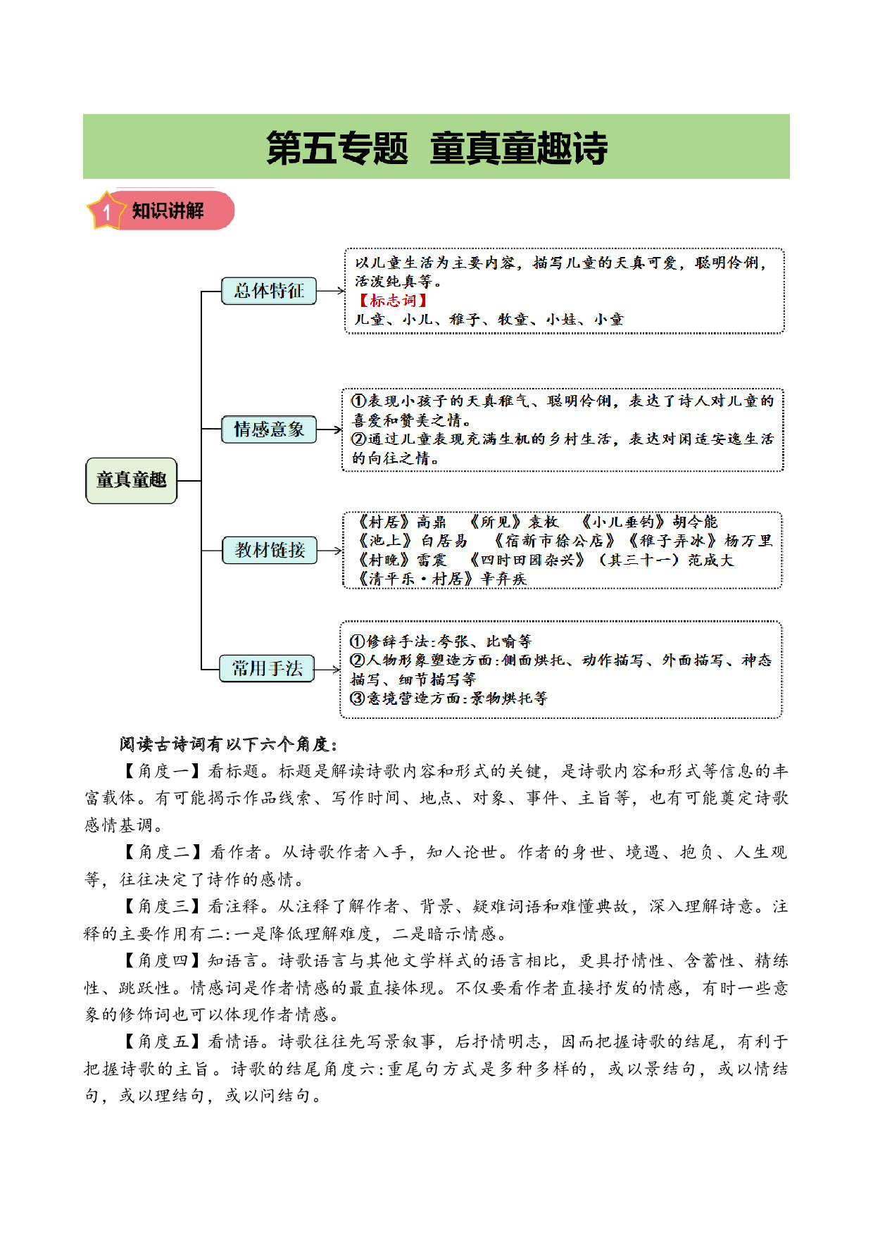 第五专题  童真童趣诗  小学语文古诗词专项训练（统编版）（学生版)-13页.docx 第1页