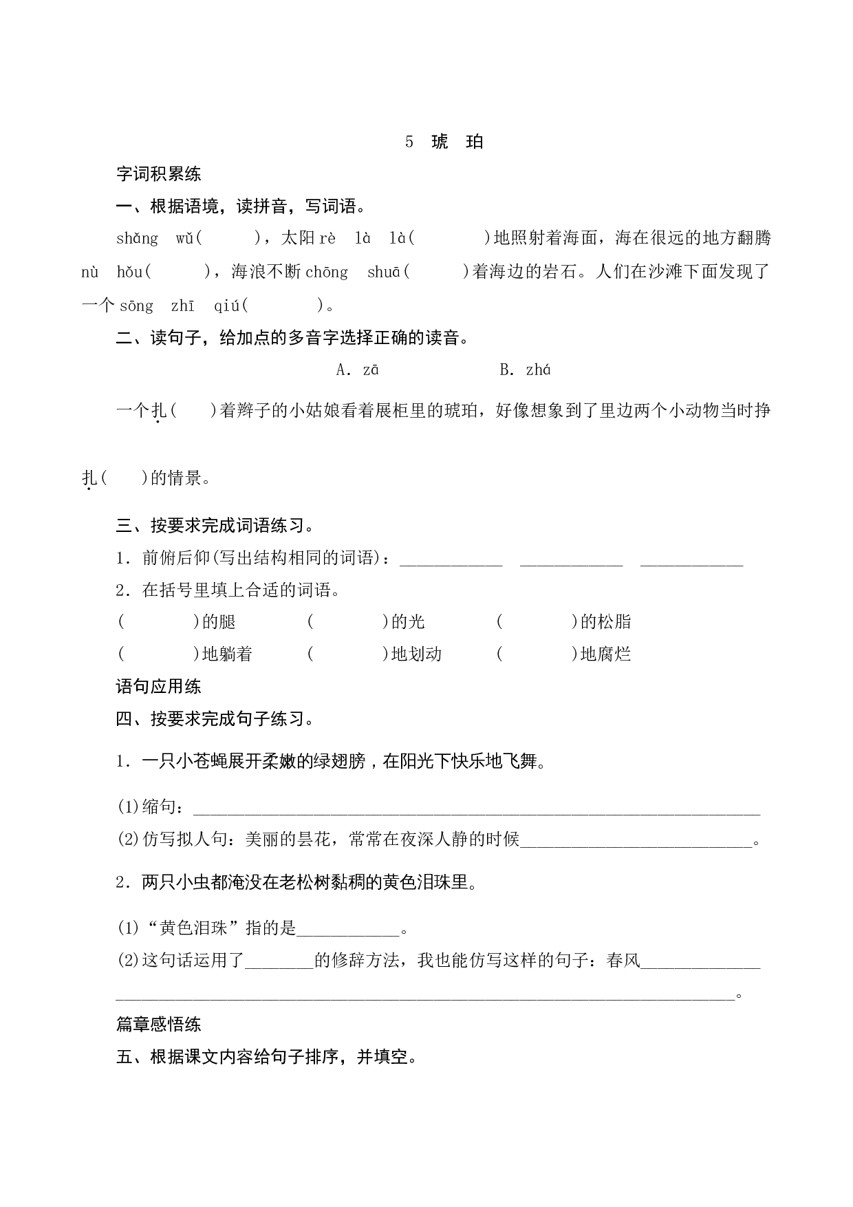 05《琥珀》课时测评.docx 第1页