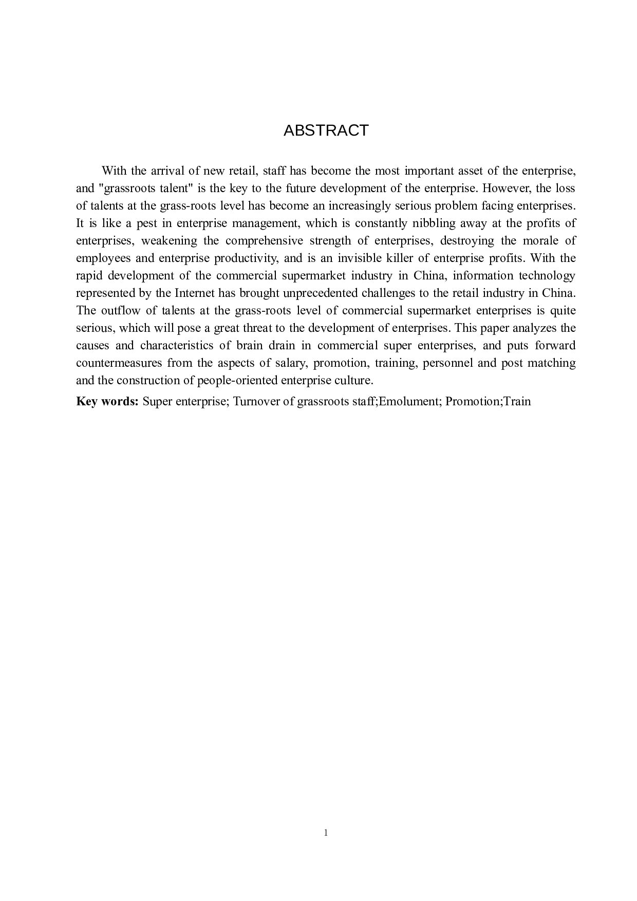 商超企业基层员工人才流失问题与对策&mdash;&mdash;以顺德新天地商贸有限公司为例-9191字.docx 第2页