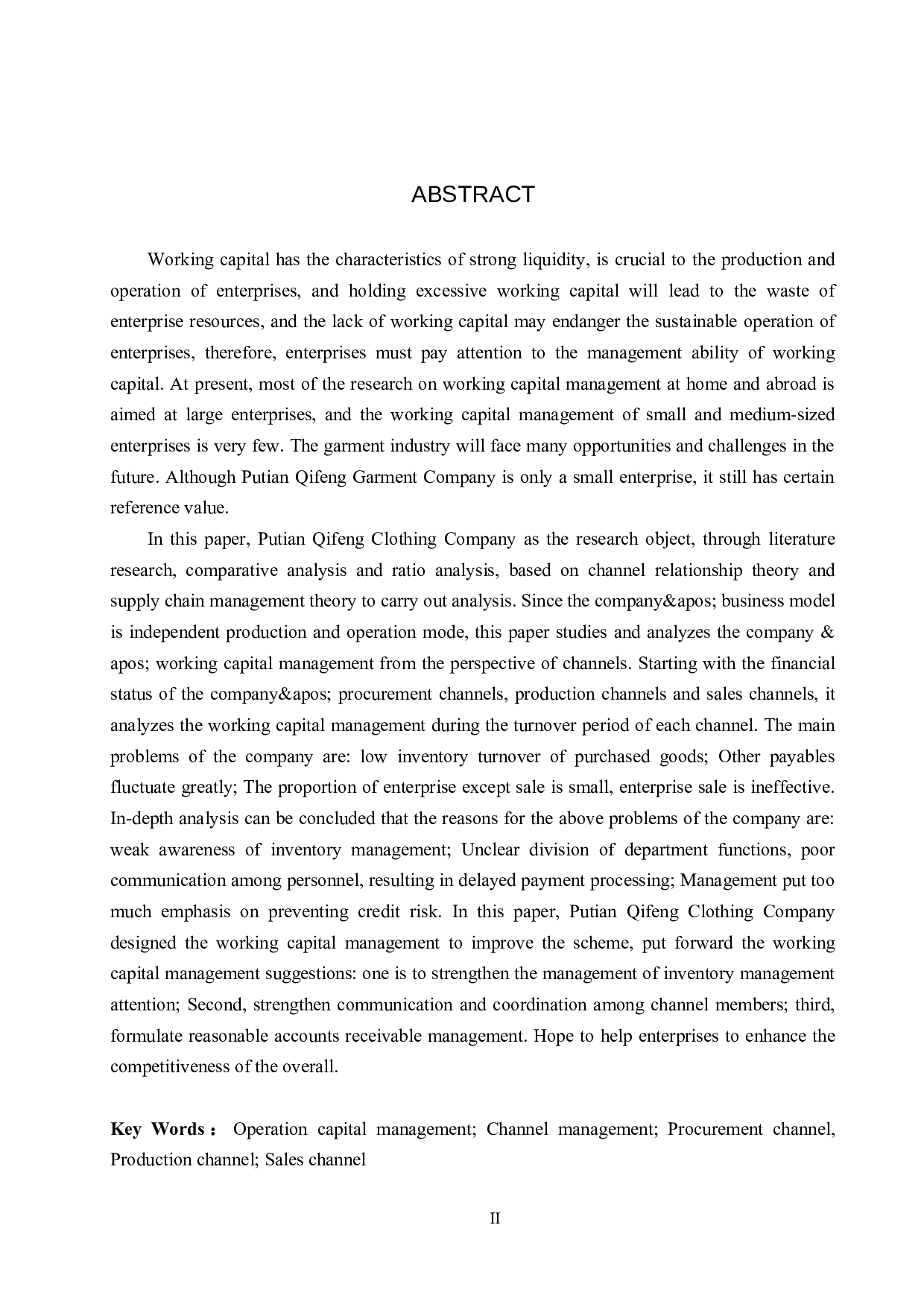 莆田市绮峰服装公司营运资金管理问题及决策研究-19606字.docx 第2页