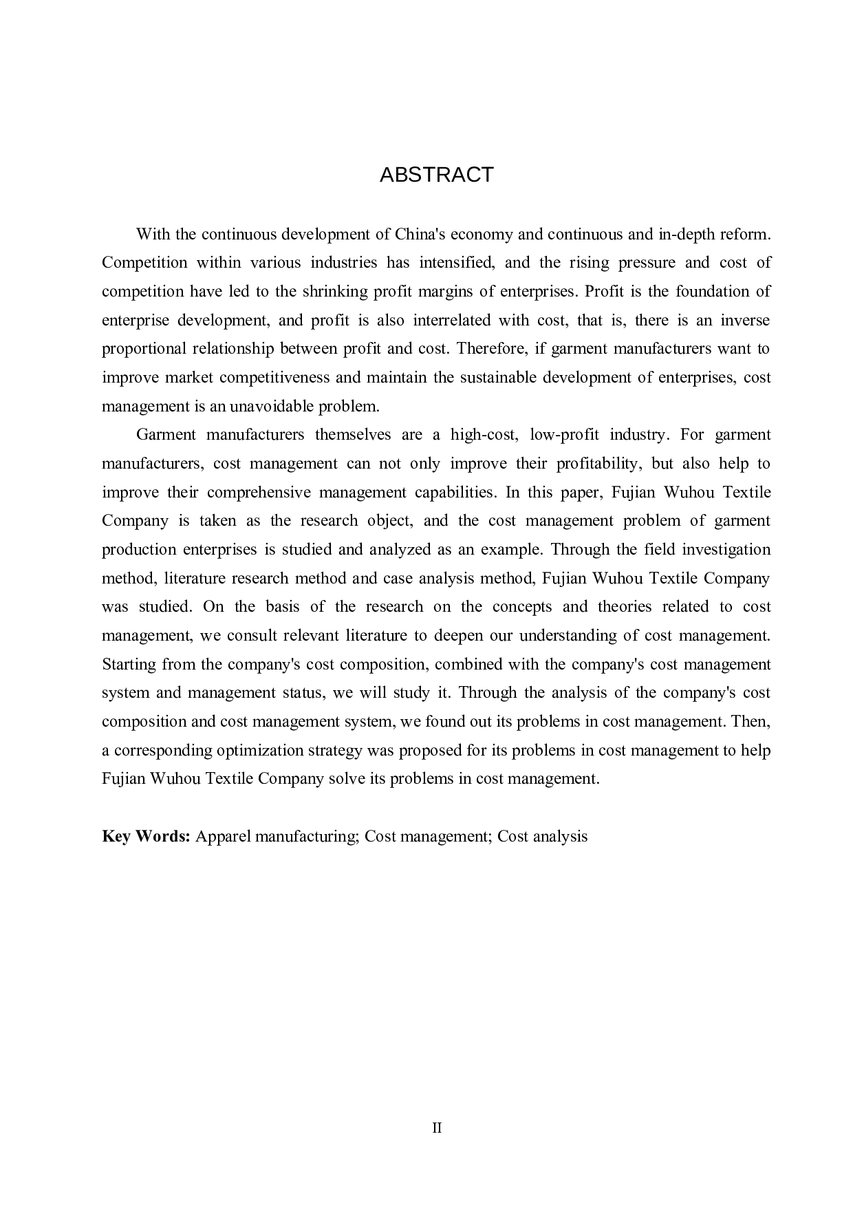 福建舞后轻纺公司成本管理问题及对策研究-17592字.docx 第2页