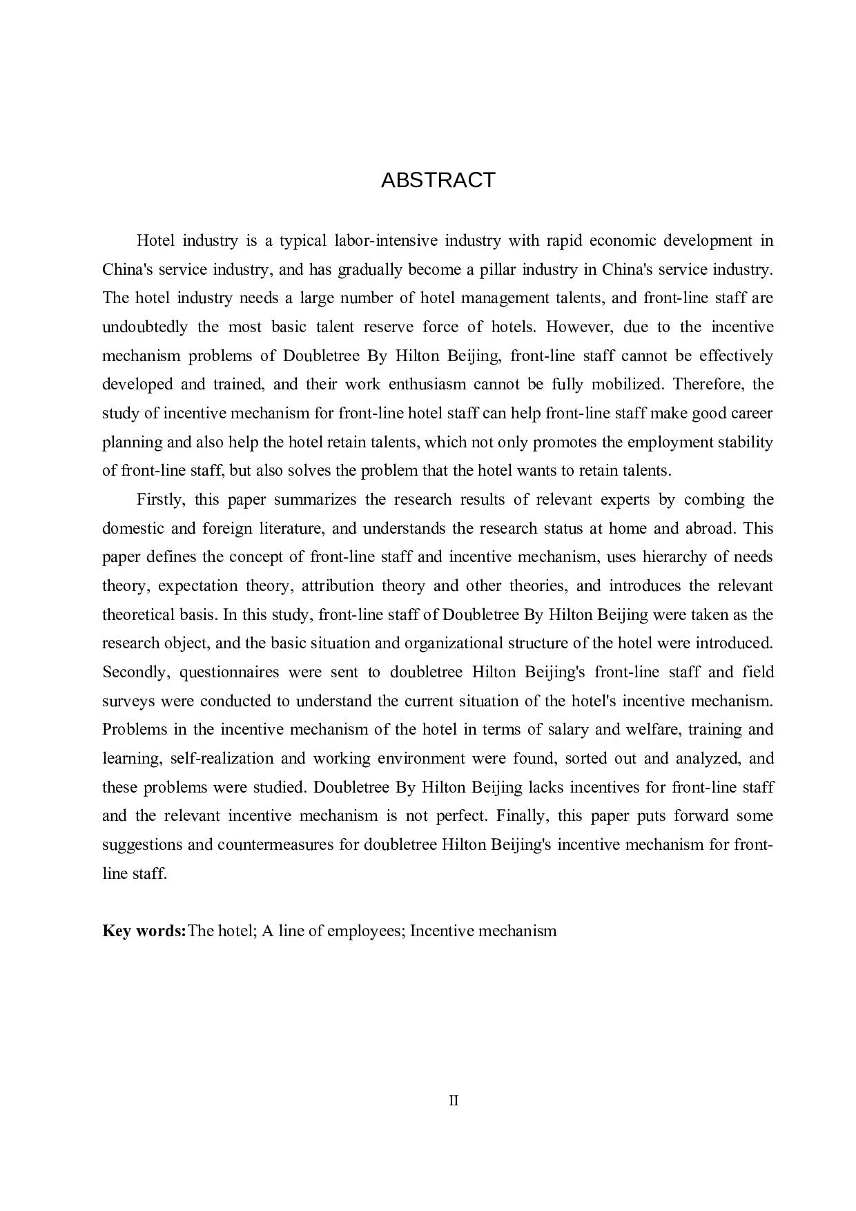 北京希尔顿逸林酒店一线员工激励机制研究-21613字.docx 第2页