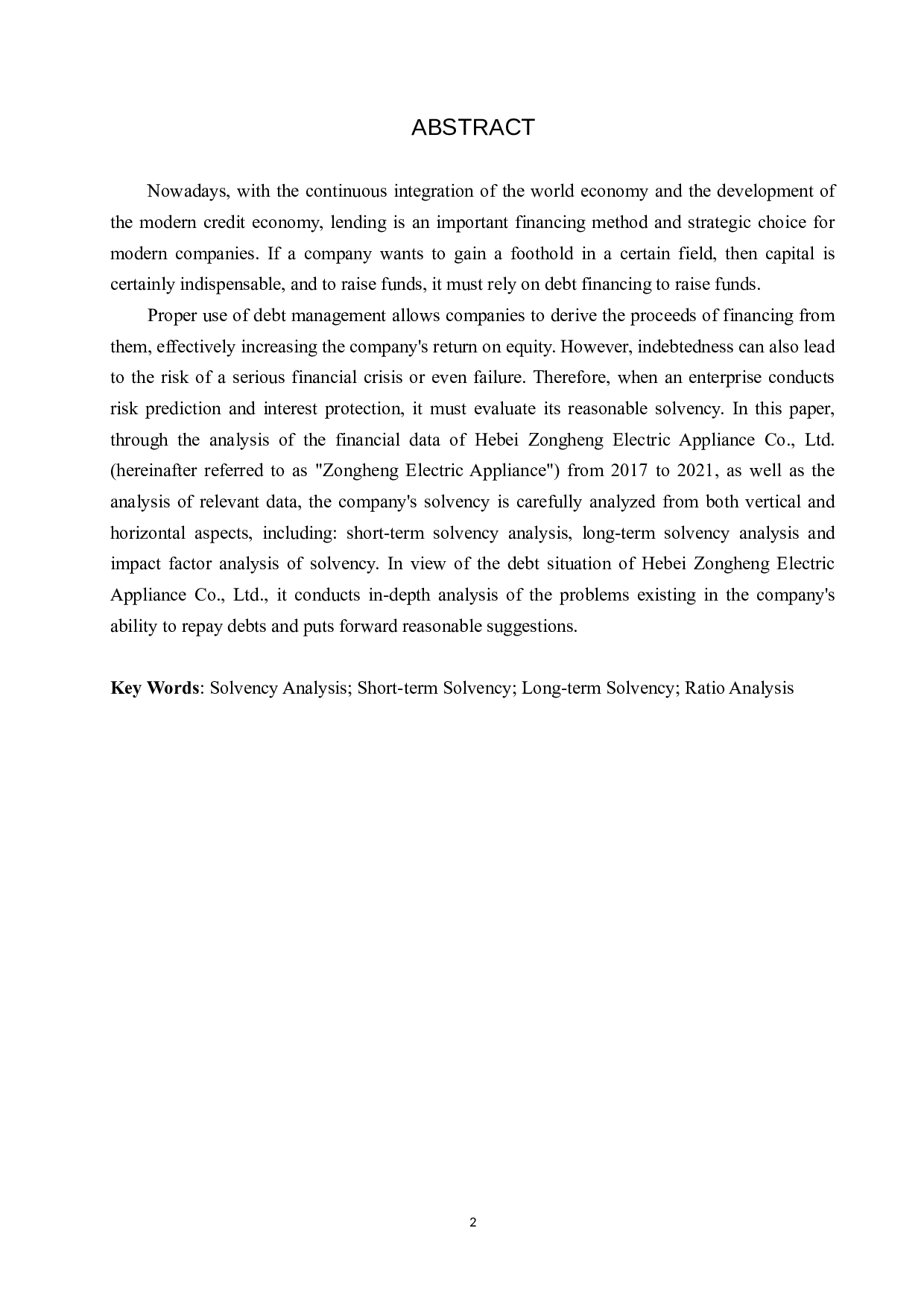 河北纵横电器有限公司偿债能力分析及对策研究-17693字.docx 第2页