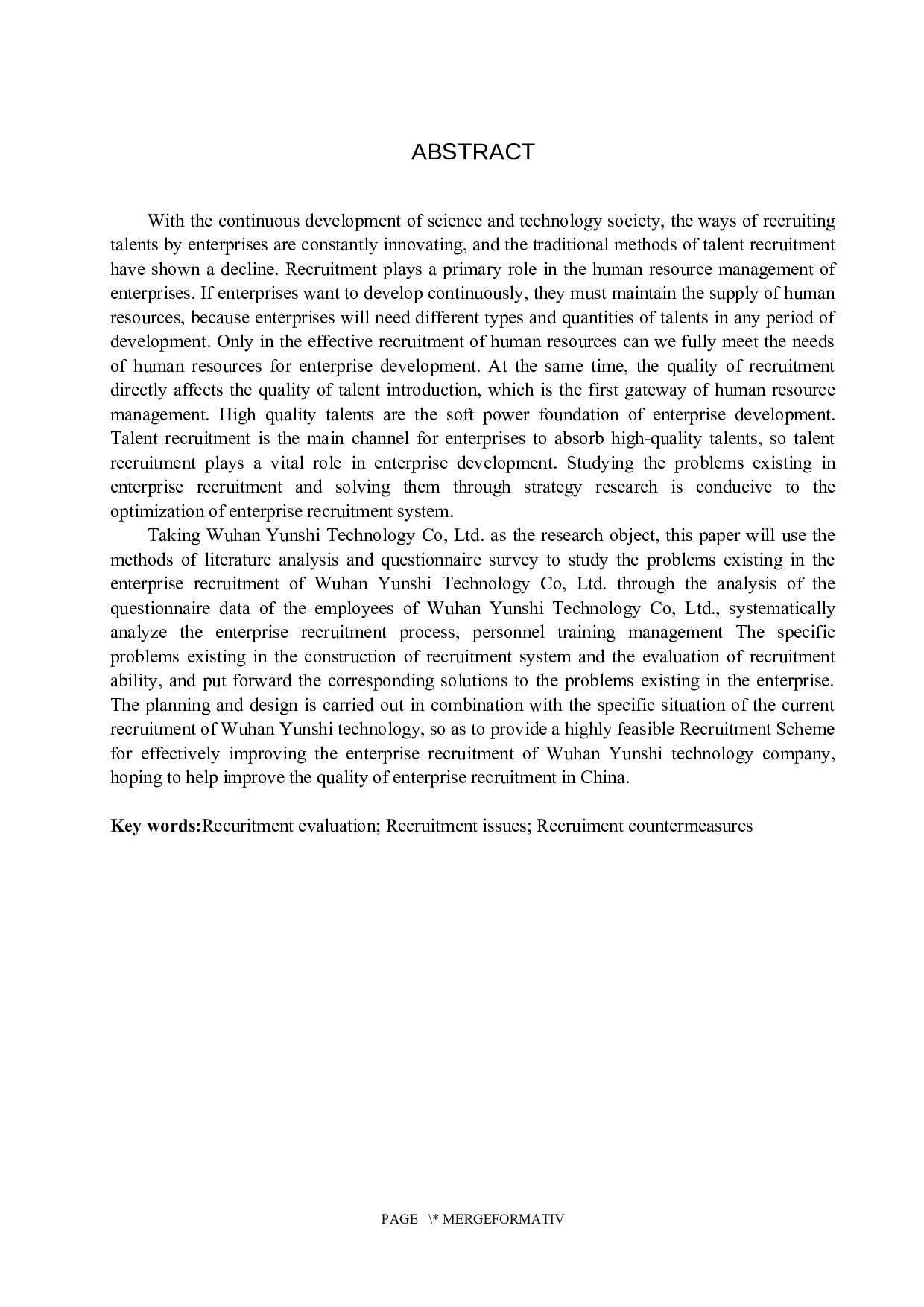 武汉云视科技有限公司招聘问题及对策研究-17419字.docx 第2页