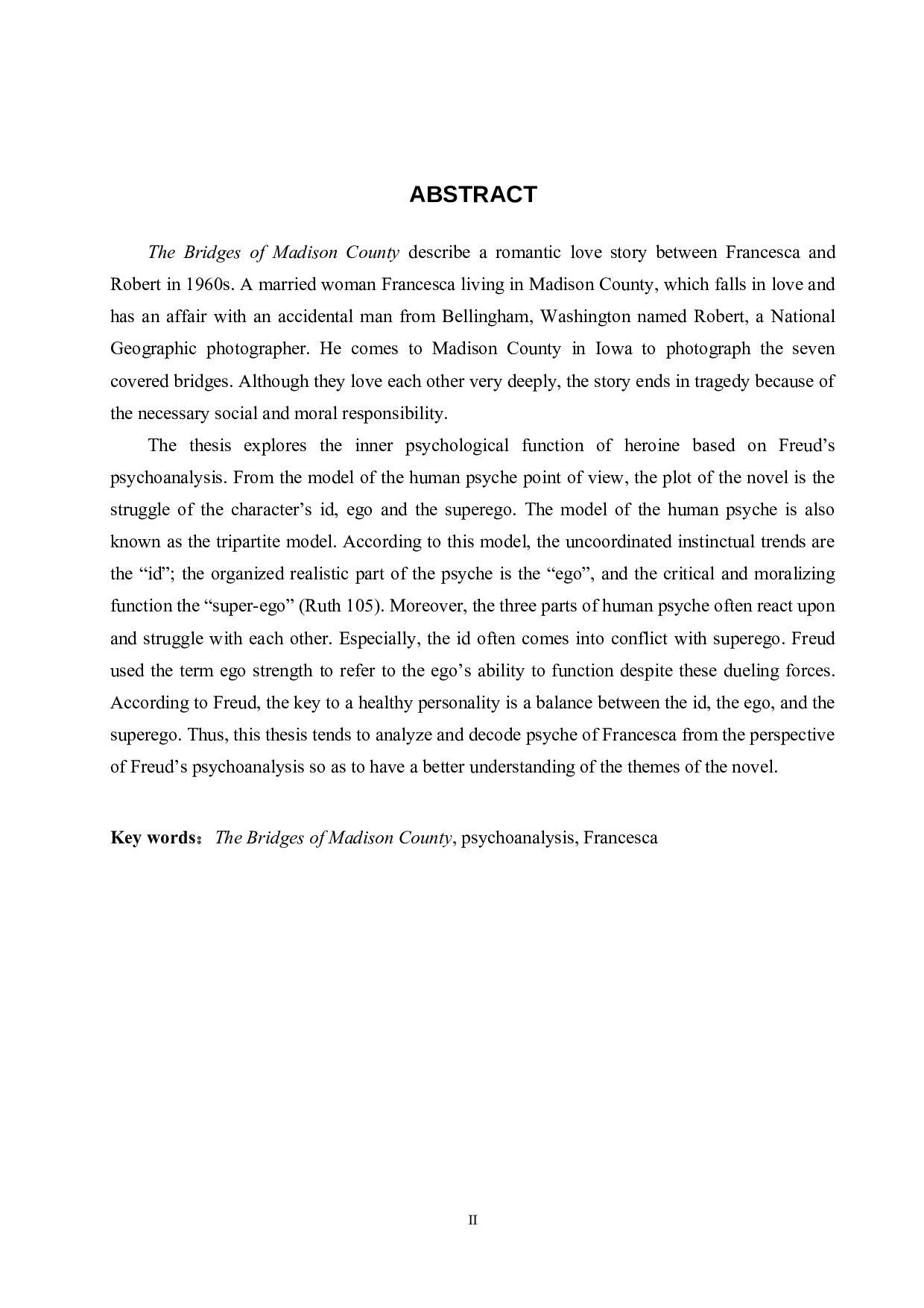 从弗洛伊德精神分析法视角下分析《廊桥遗梦》中的弗朗西斯卡-9116字.docx 第5页