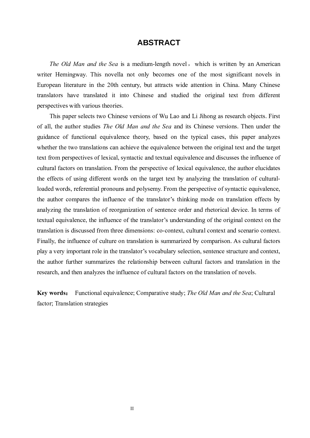 功能对等理论视角下两译本对比分析&mdash;&mdash;以《老人与海》为例-8120字.docx 第3页