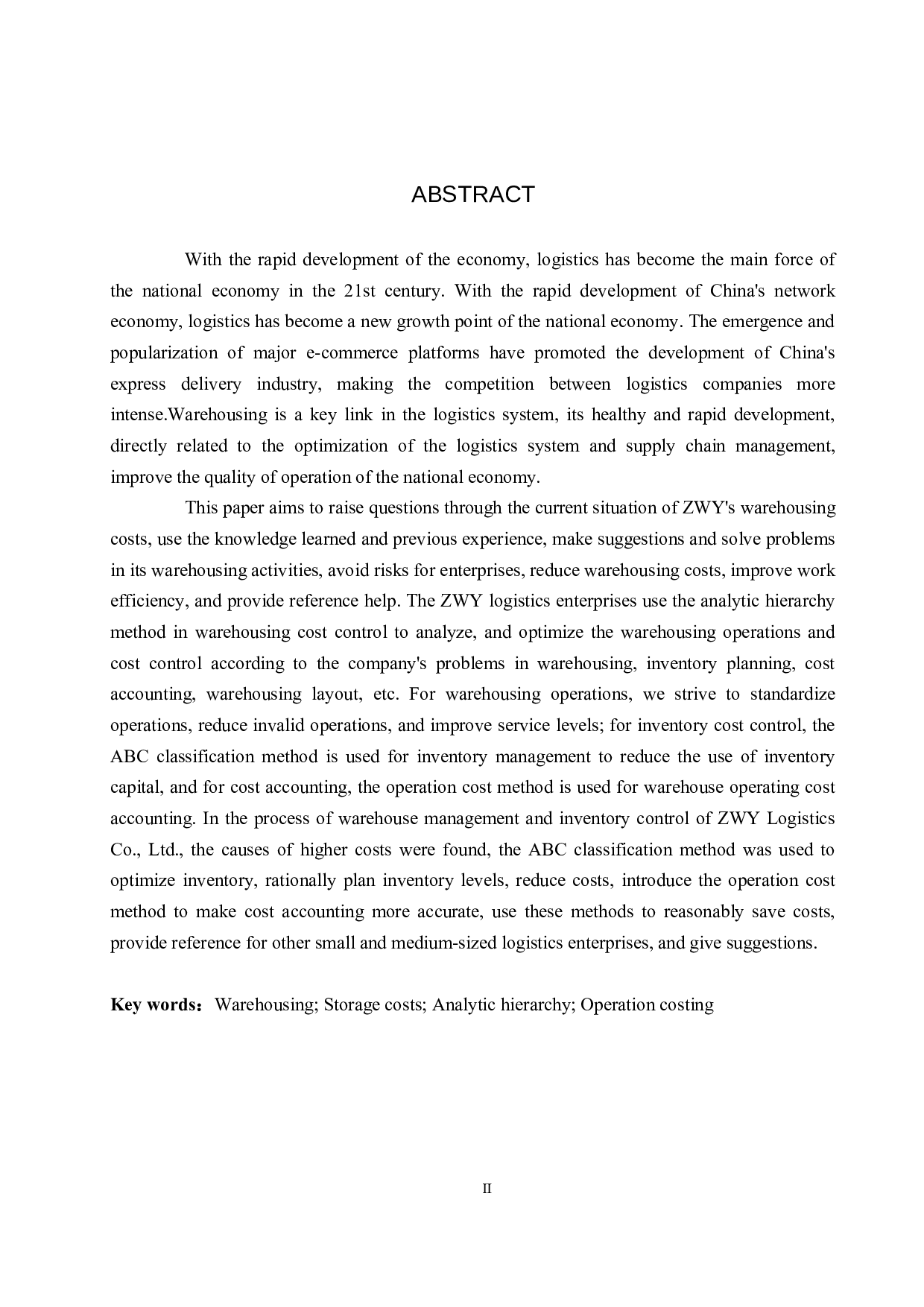 ZWY物流公司仓储成本管理与控制研究-15770字.docx 第2页