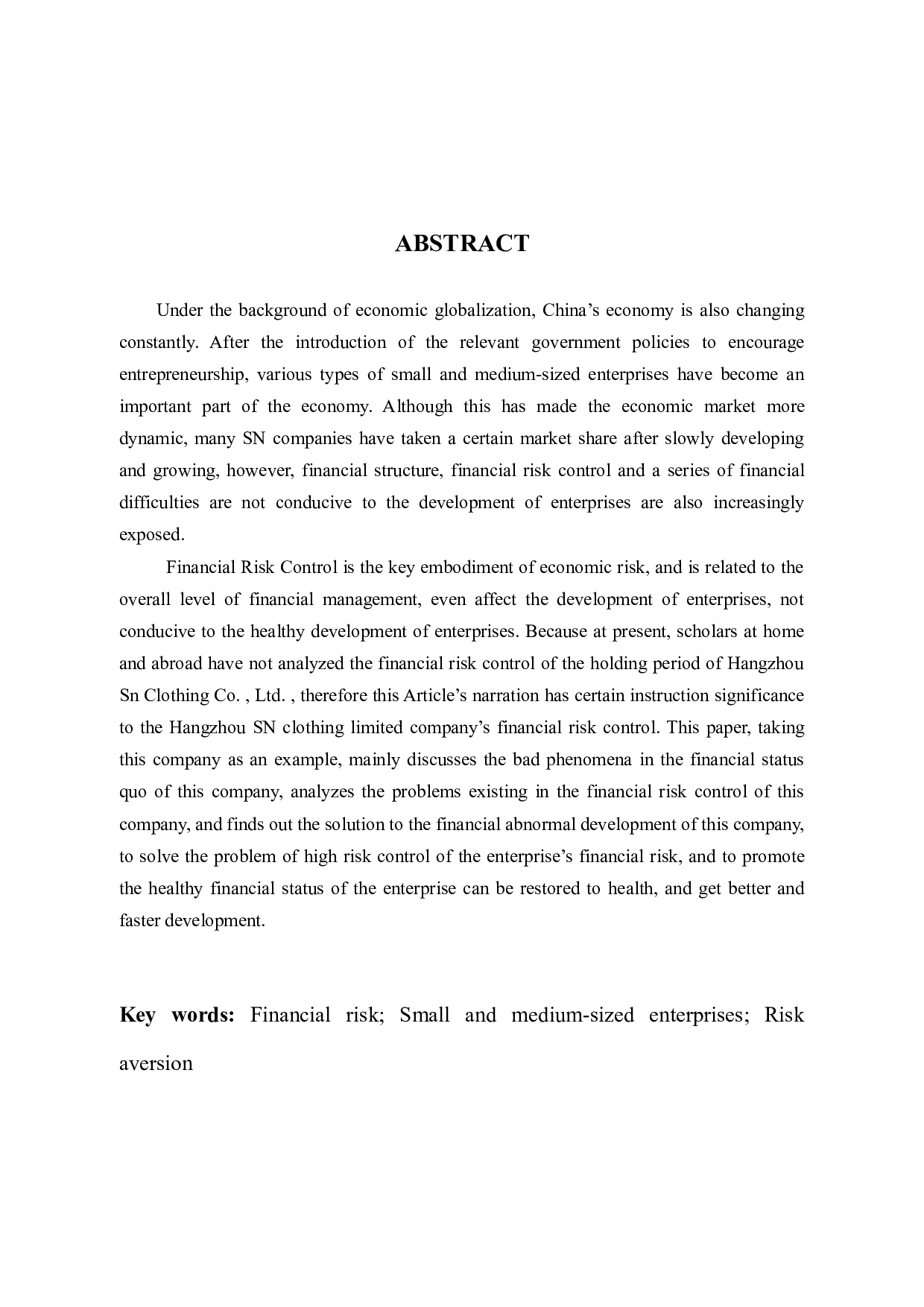 杭州SN服饰有限公司守业期的财务风险控制问题及对策-8439字.docx 第2页