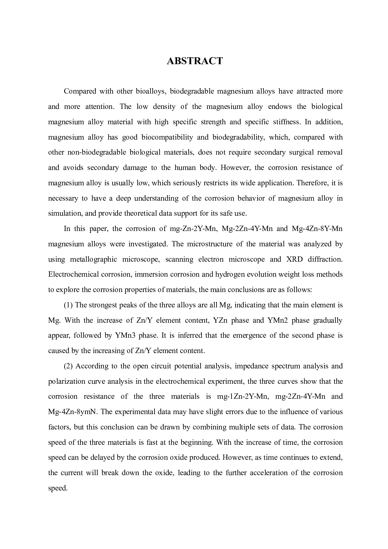 铸态Mg-Zn-Y-Mn合金在模拟体液中腐蚀行为研究-17295字.pdf 第1页