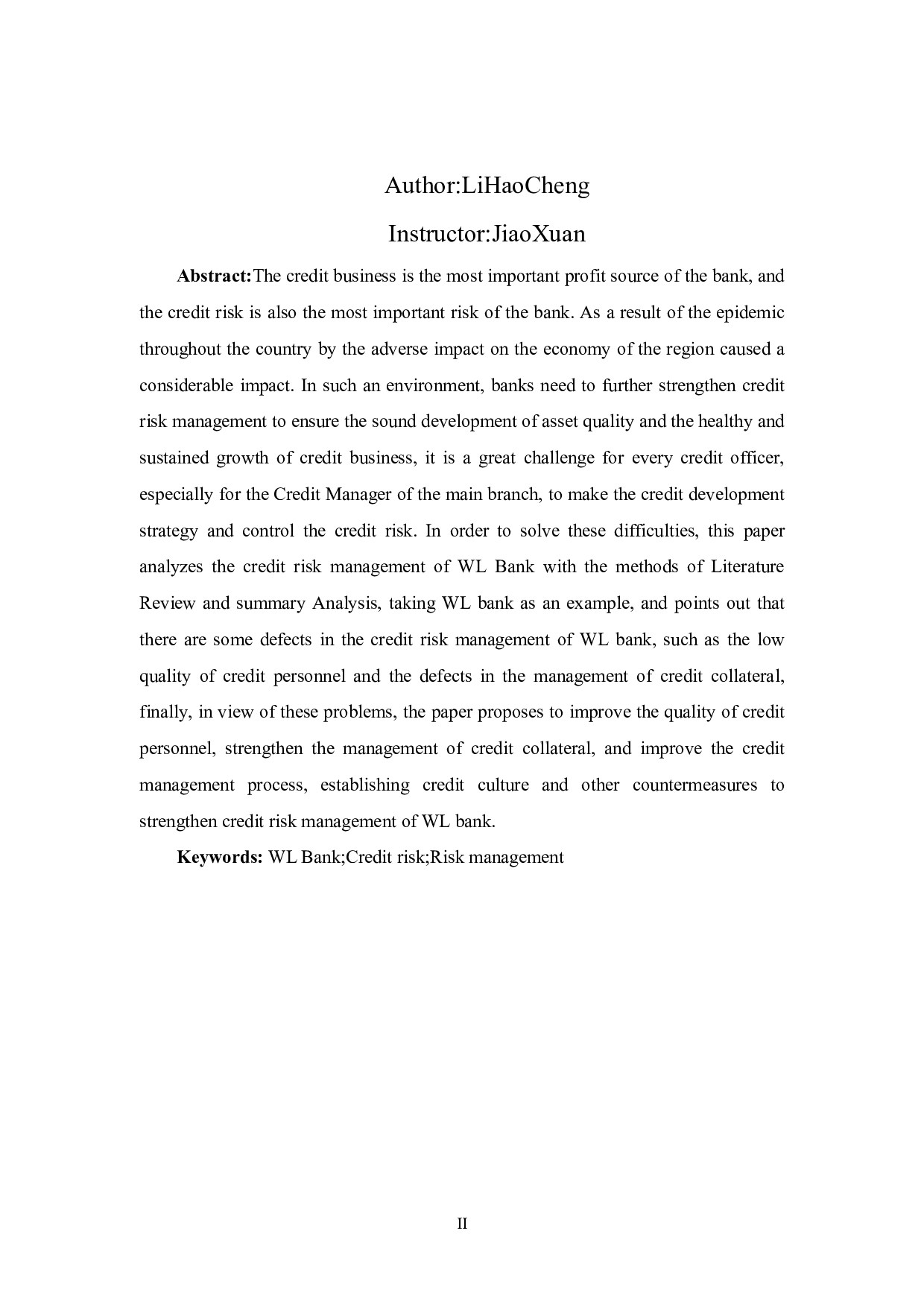 WL银行信贷风险管理研究-10172字.pdf 第2页