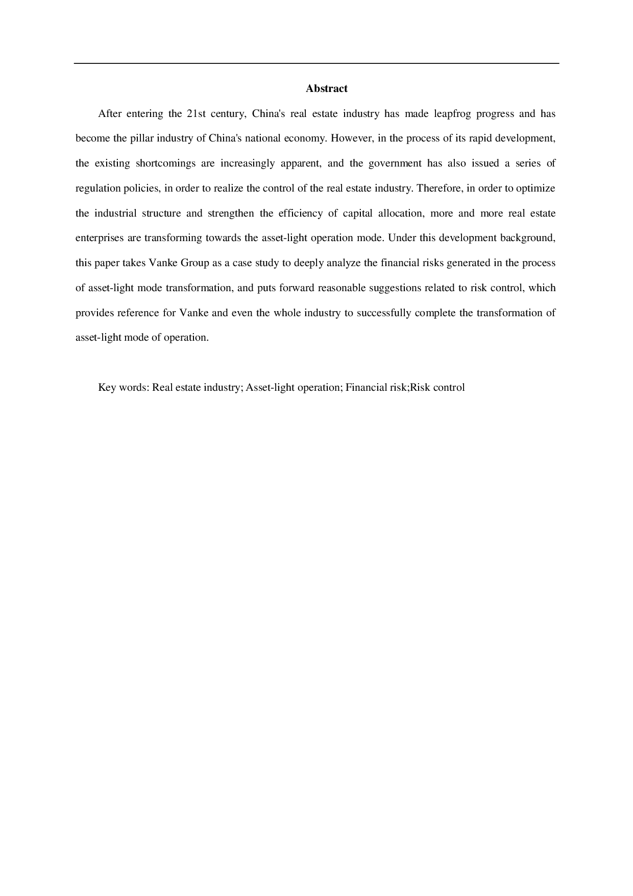 万科轻资产模式下的财务风险控制研究-14572字.pdf 第1页