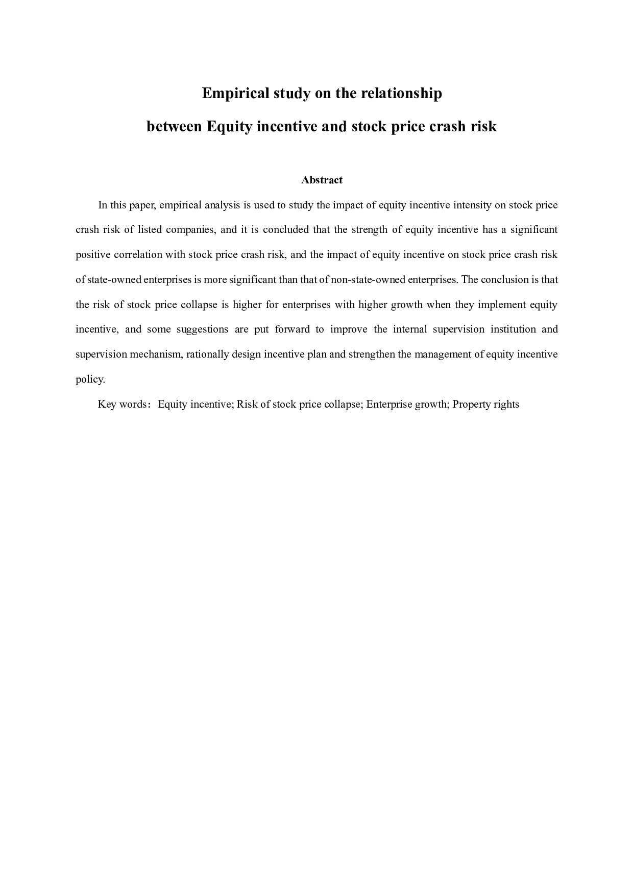 股权激励与股价崩盘风险关系的实证研究-12320字.pdf 第1页