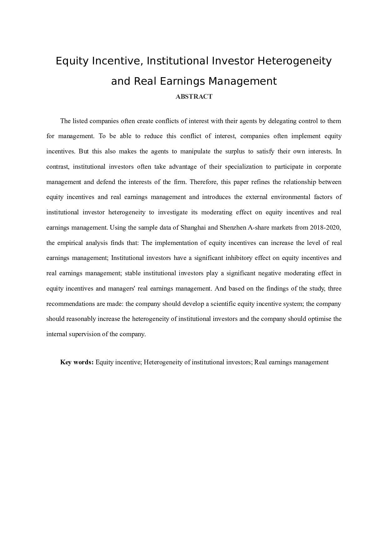 股权激励、机构投资者异质性与真实盈余管理-11558字.docx 第1页