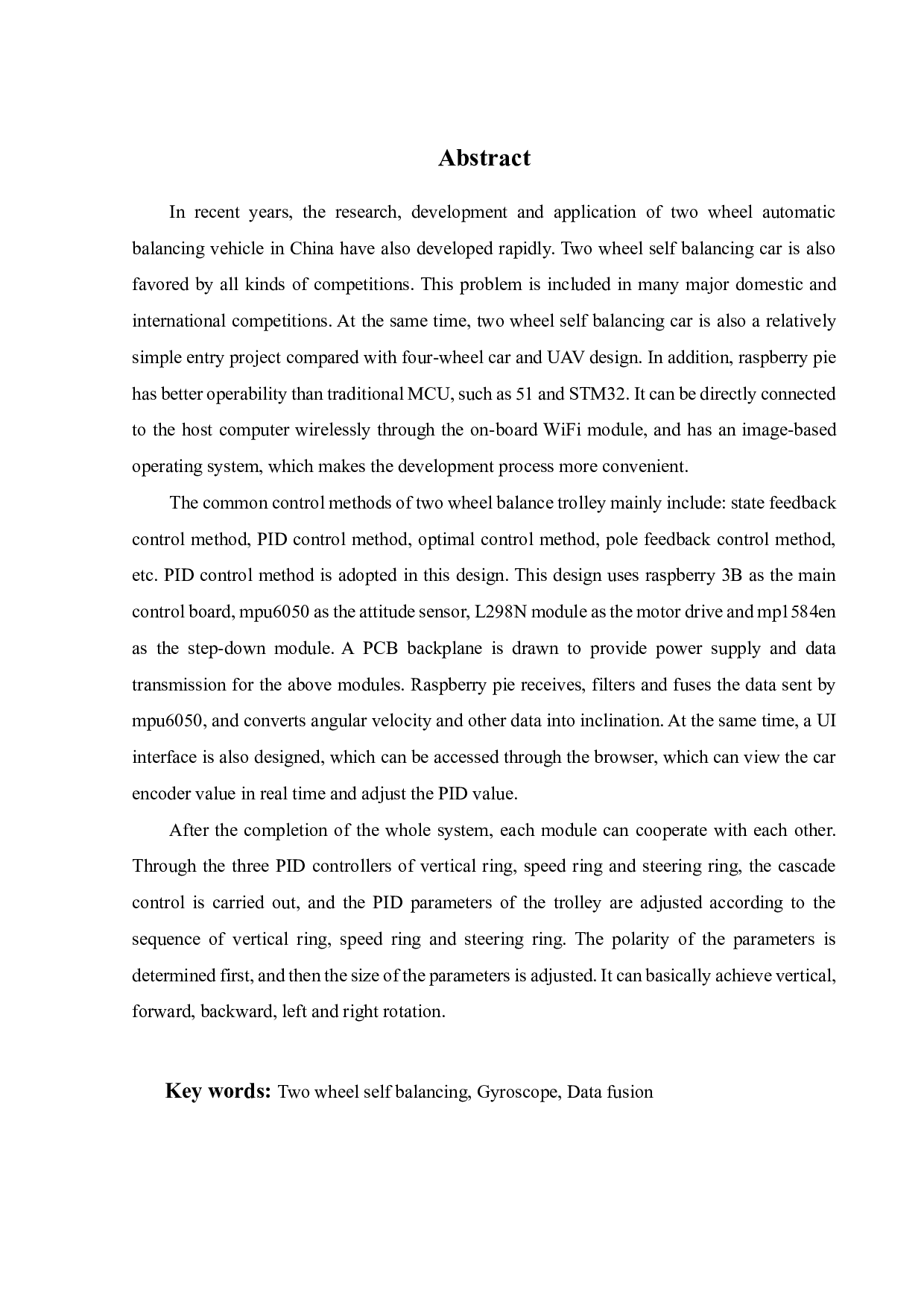基于树莓派与云服务器的两轮自平衡多功能智能小车的开发设计-15080字.pdf 第2页