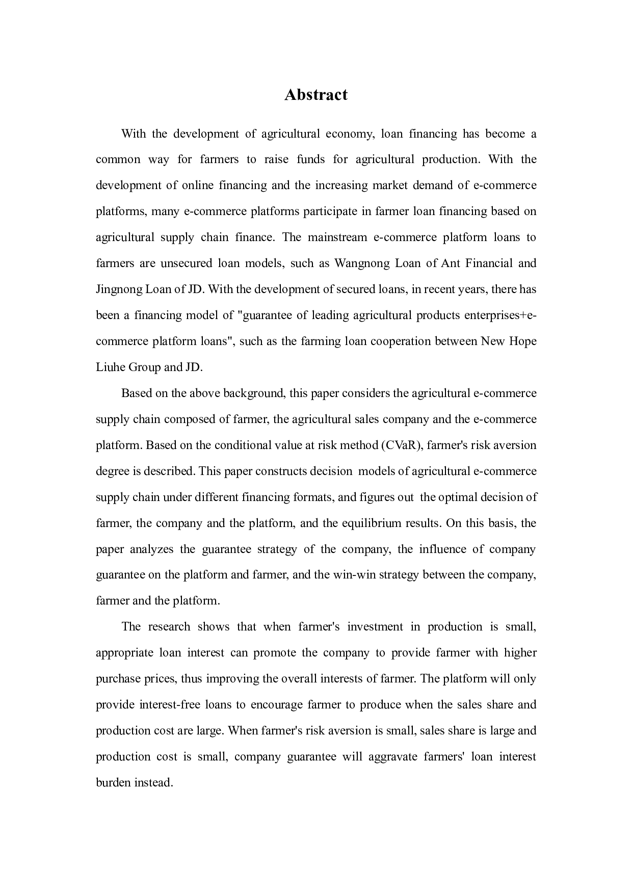 基于 CVaR的农产品电商供应链融资策略研究-49196字.pdf 第1页