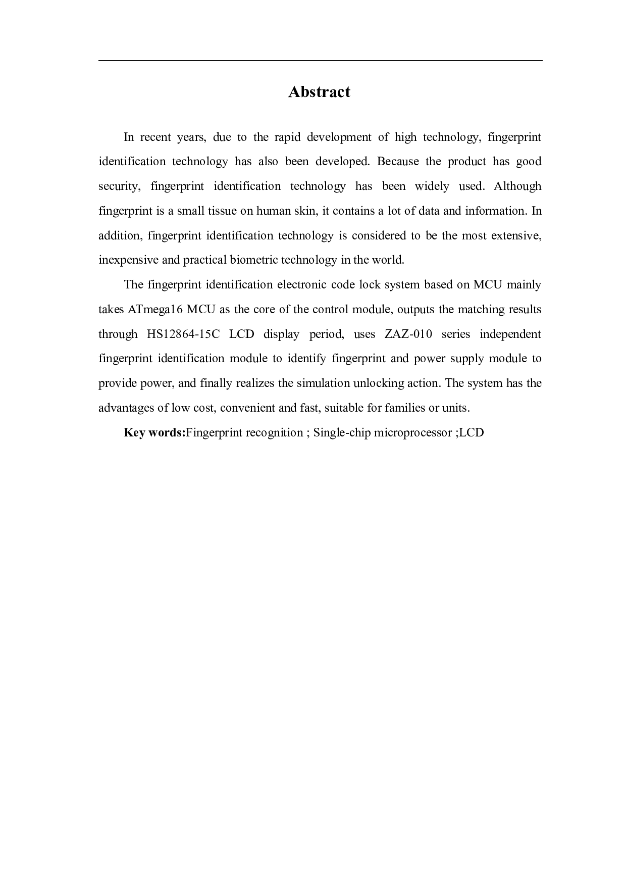 基于单片机的指纹识别电子密码锁设计-8270字.pdf 第1页