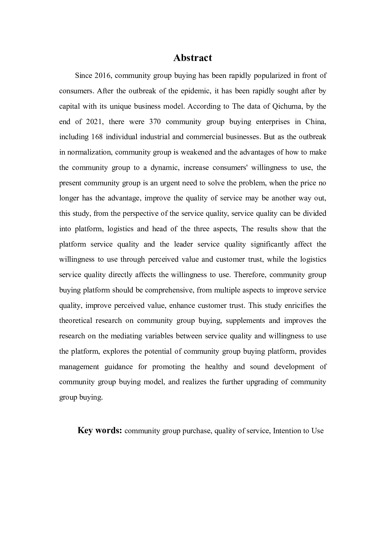 服务质量对社区团购平台使用意愿的影响研究-21809字.pdf 第1页