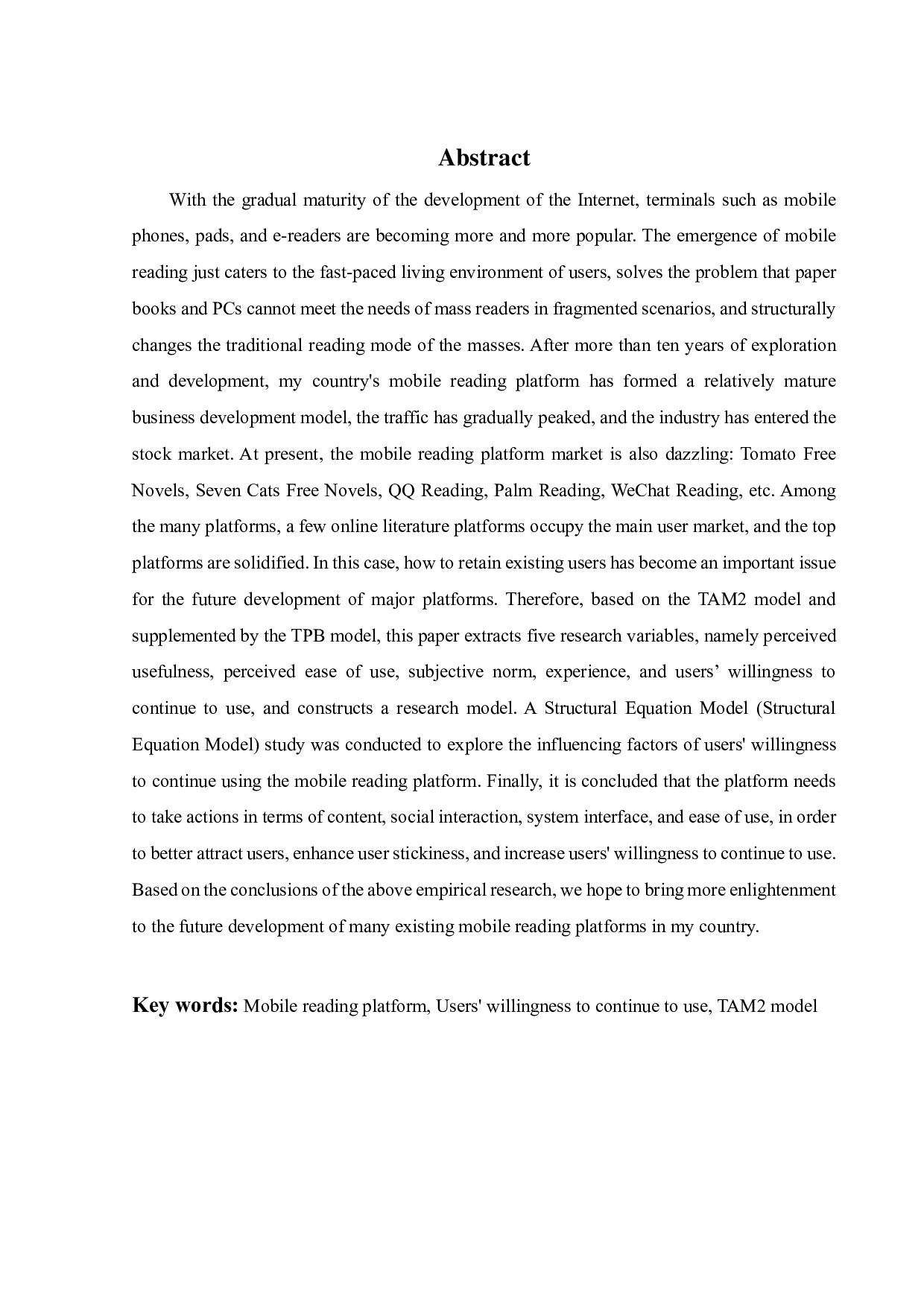 基于TAM2模型的移动阅读平台持续使用意愿影响研究-22259字.pdf 第1页