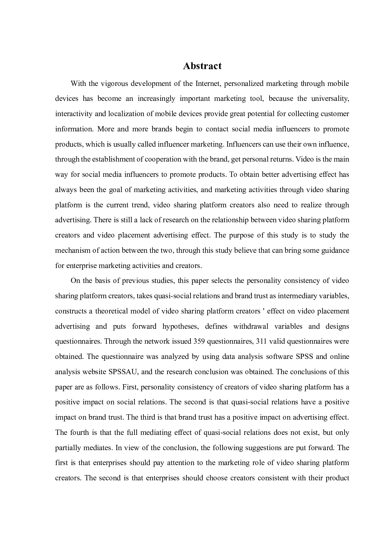 视频分享平台创作者对视频植入广告效果的影响研究-19337字.pdf 第1页