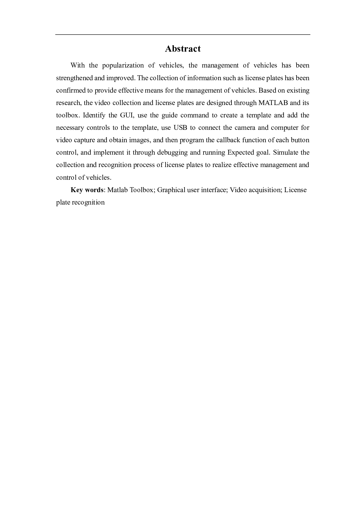 基于MATLAB的视频采集与车牌识别的GUI设计-8254字.pdf 第1页
