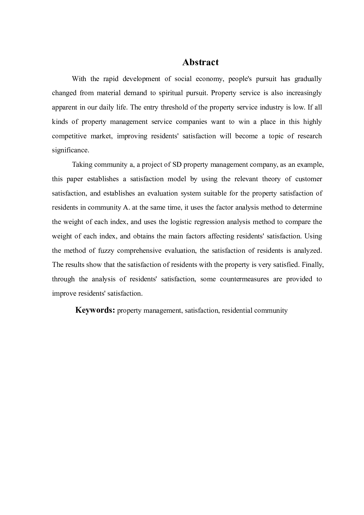 住户对物业的满意度评价研究&mdash;&mdash;以SD物业为例-27962字.pdf 第2页