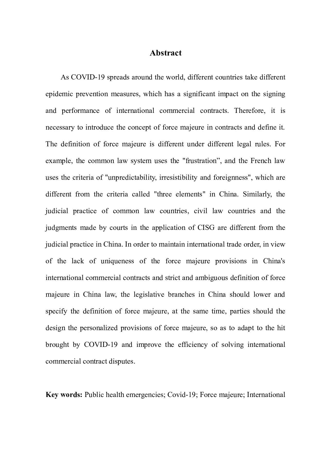 重大突发公共卫生视角下国际商事合同中不可抗力的界定-11290字.docx 第2页