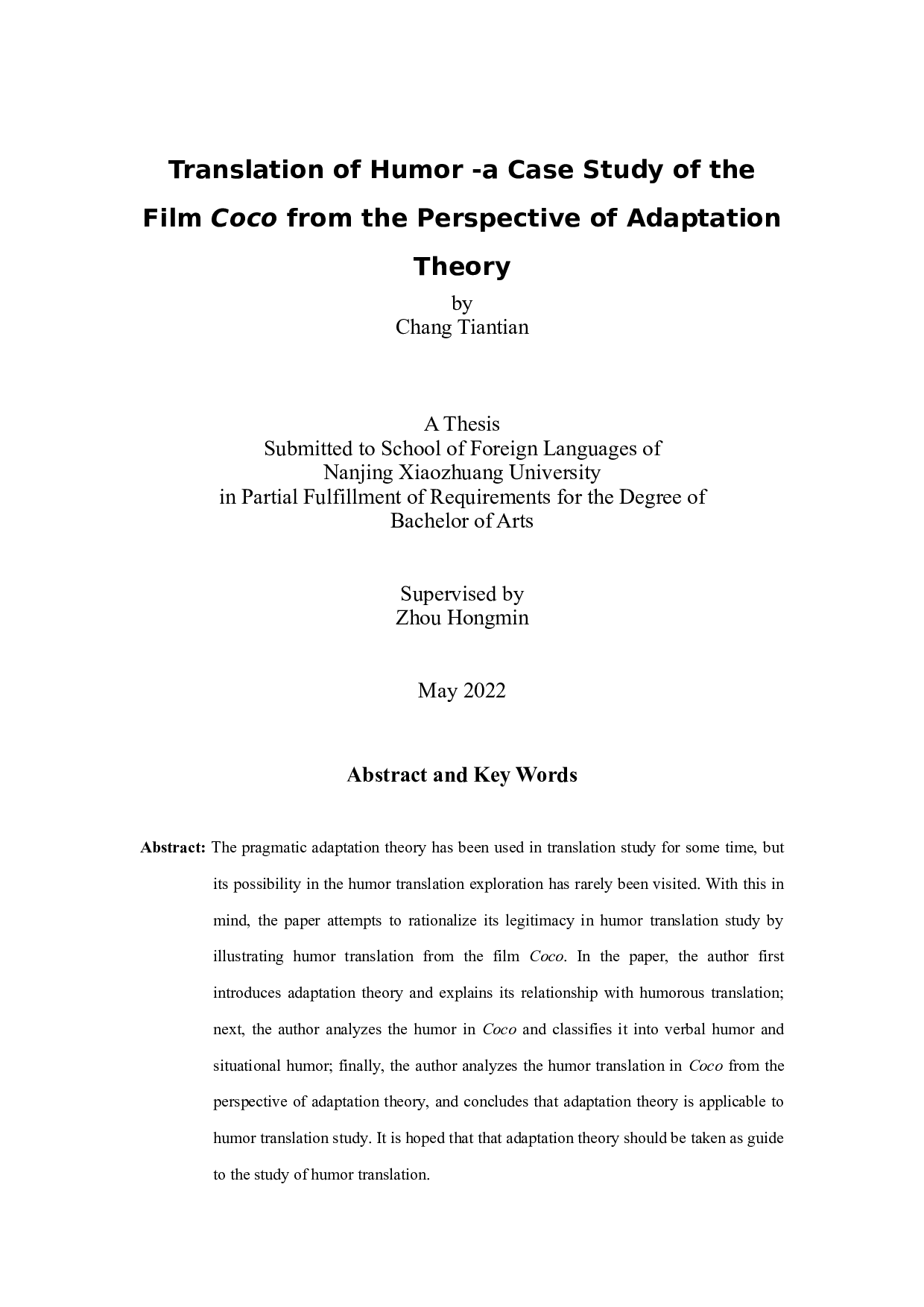 从顺应论看幽默翻译&mdash;以电影《寻梦环游记》为例-6403字.doc 第1页