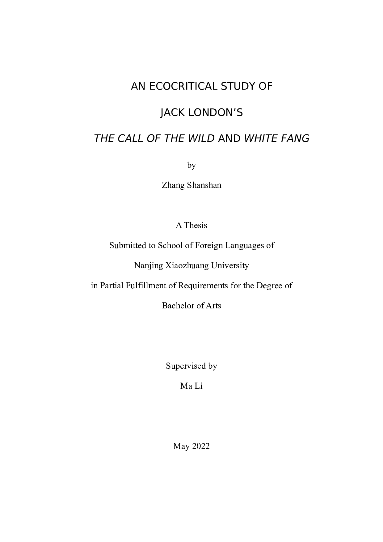 从生态批评角度分析杰克&middot;伦敦的《野性的呼唤》和《白牙》-7400字.docx 第1页